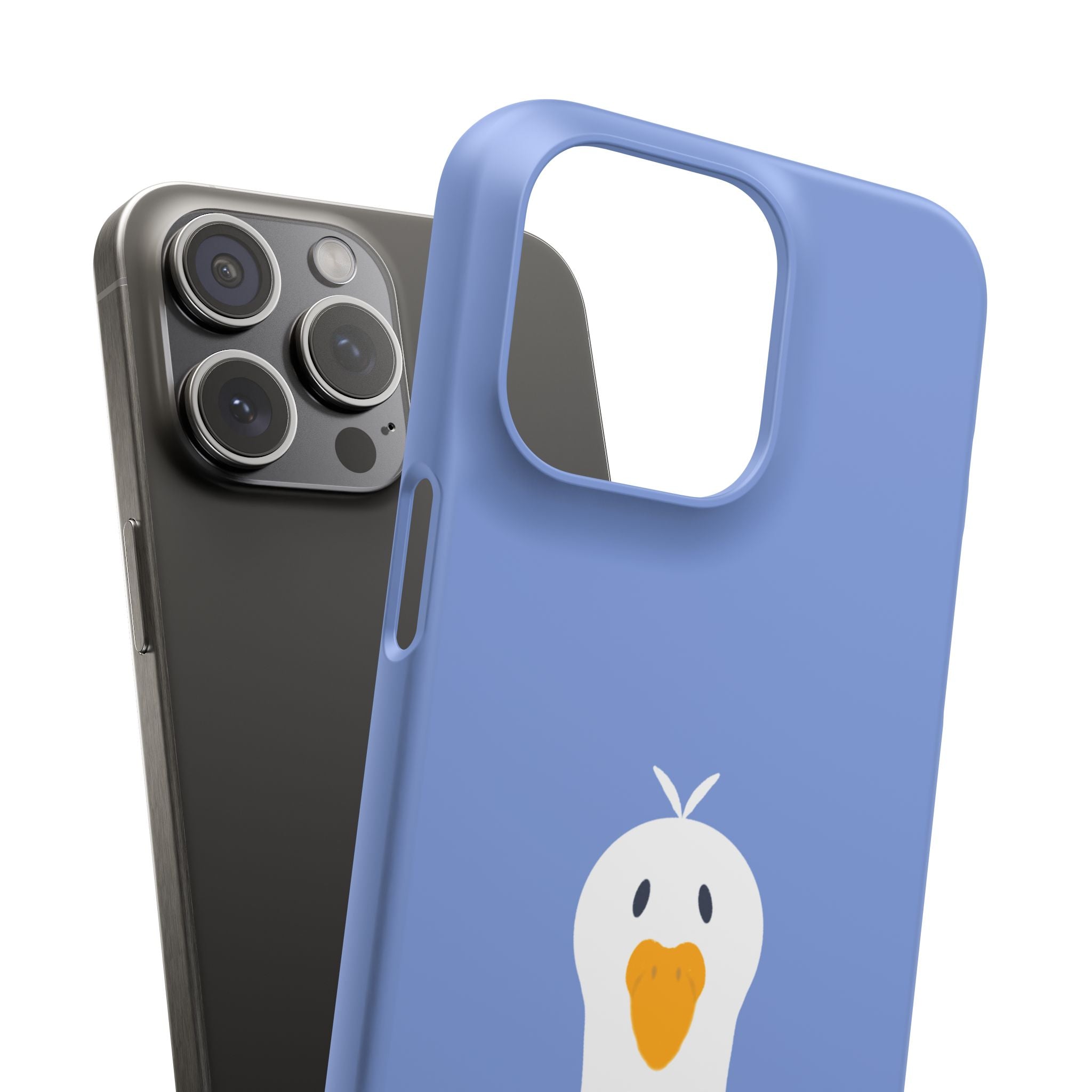 Cute Goose Phone Case – Blue Snap Phone Cover with Whimsical Bird Design