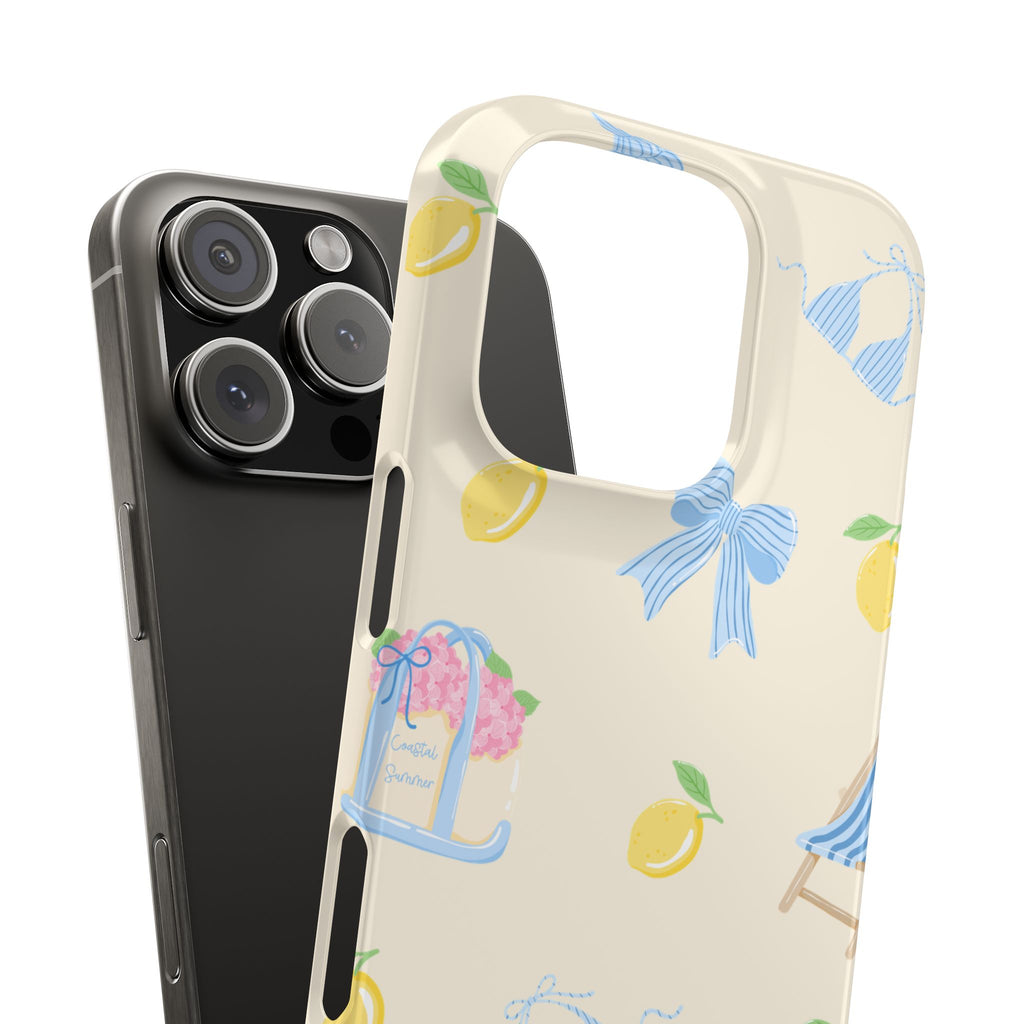Cute Lemon & Beach Pattern Phone Case — Pastel Summer Snap Case