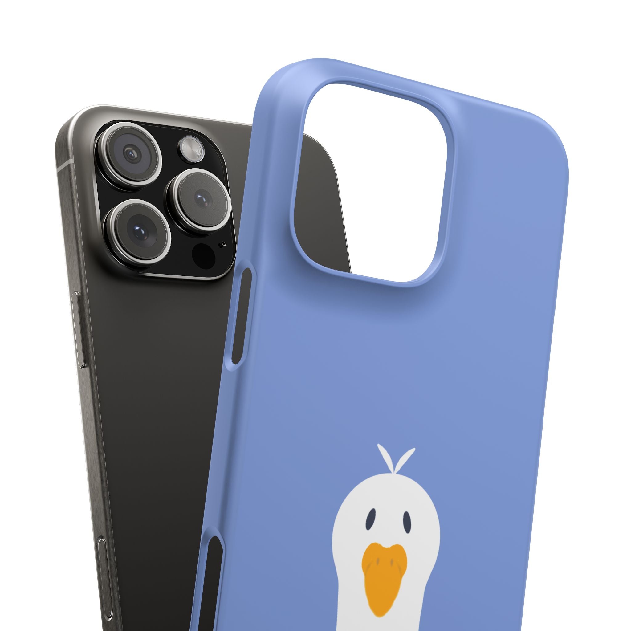 Cute Goose Phone Case – Blue Snap Phone Cover with Whimsical Bird Design