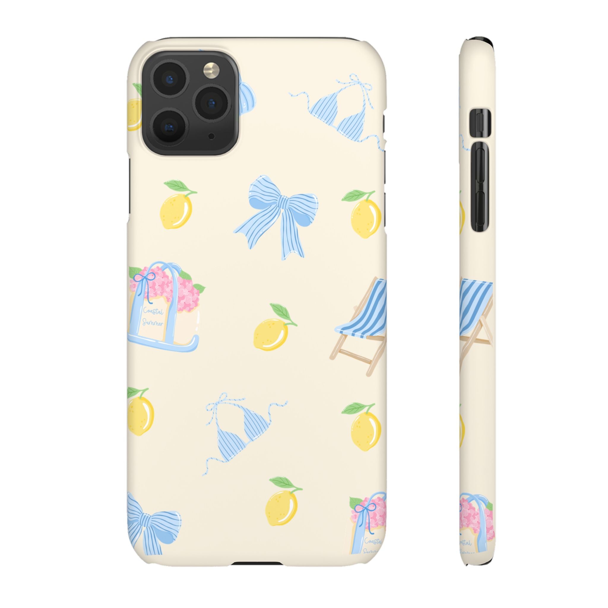 Cute Lemon & Beach Pattern Phone Case — Pastel Summer Snap Case