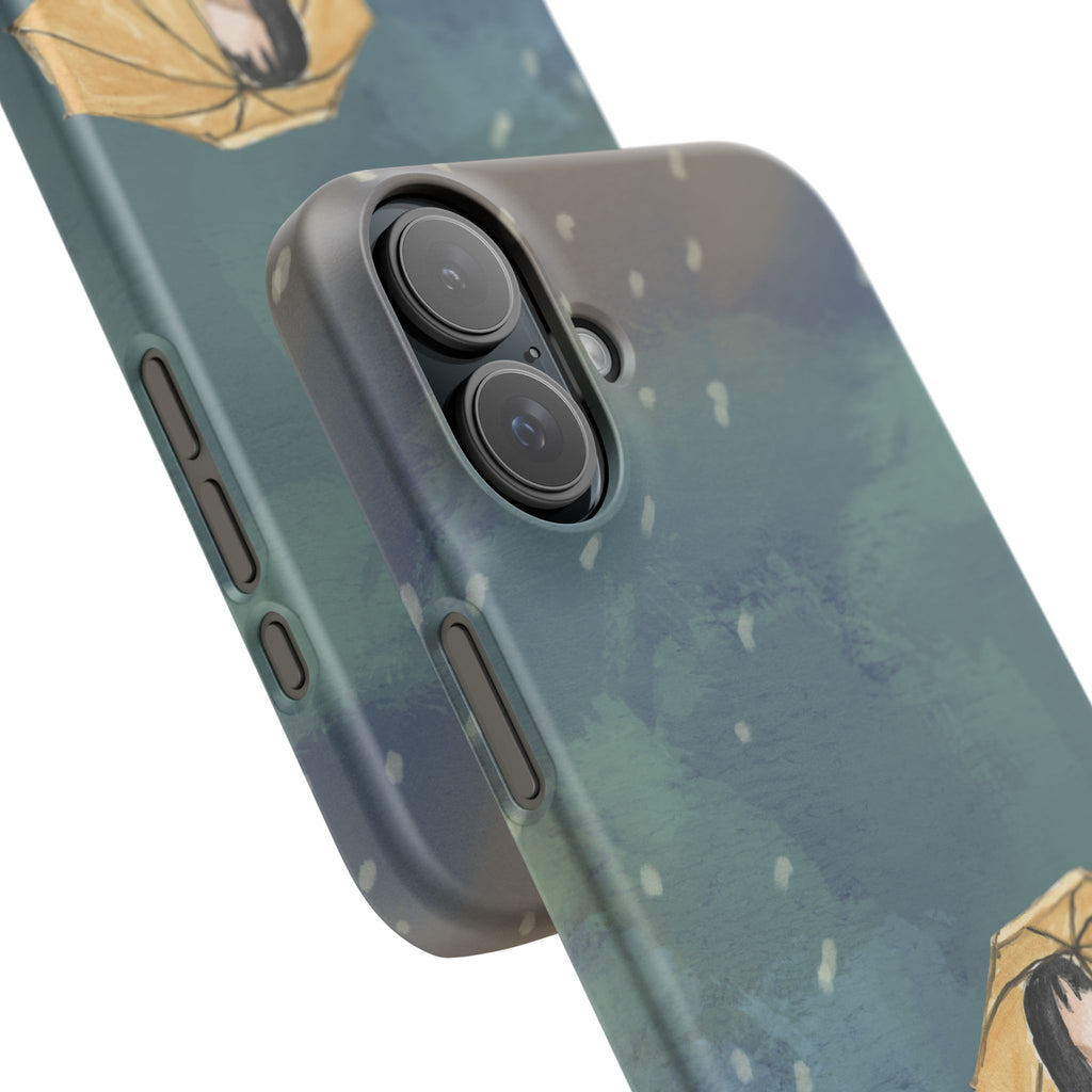 Artistic Rainfall Phone Case – Woman with Umbrella Design