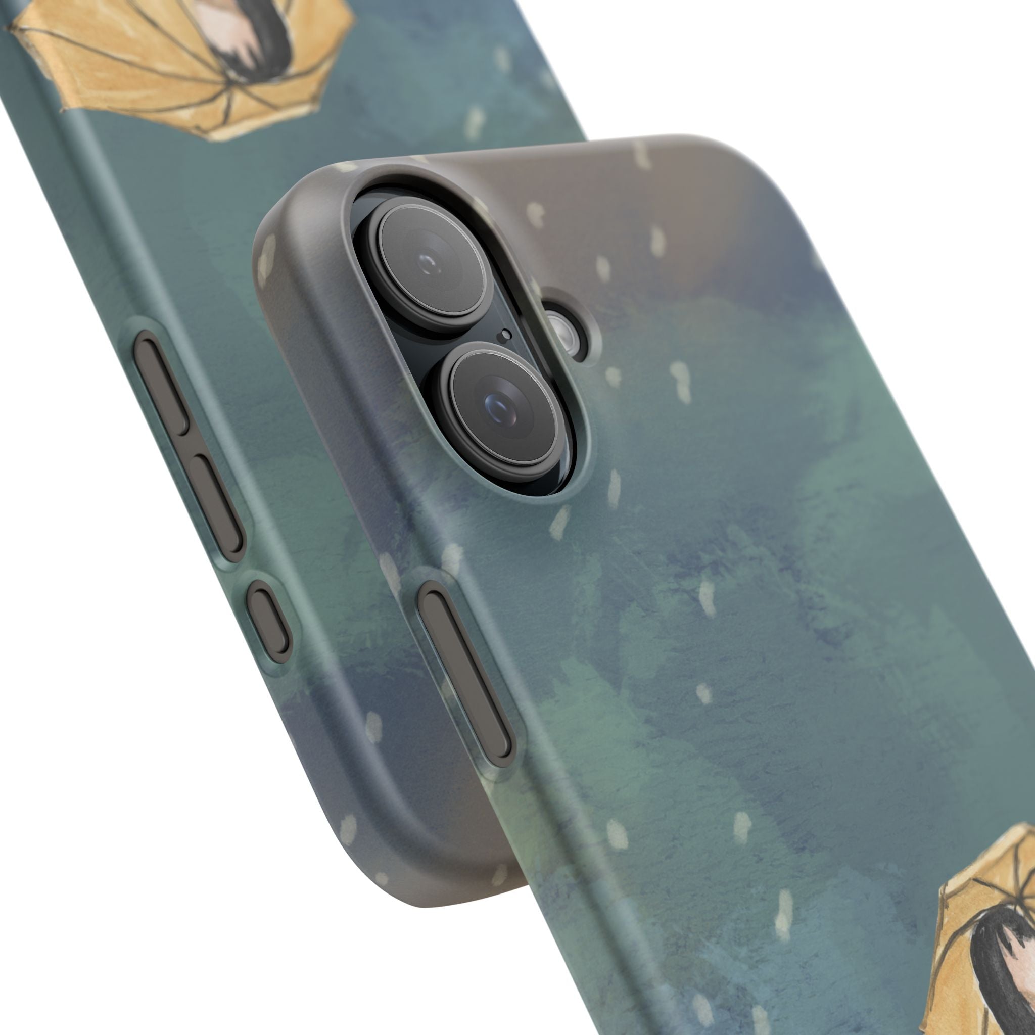 Artistic Rainfall Phone Case – Woman with Umbrella Design