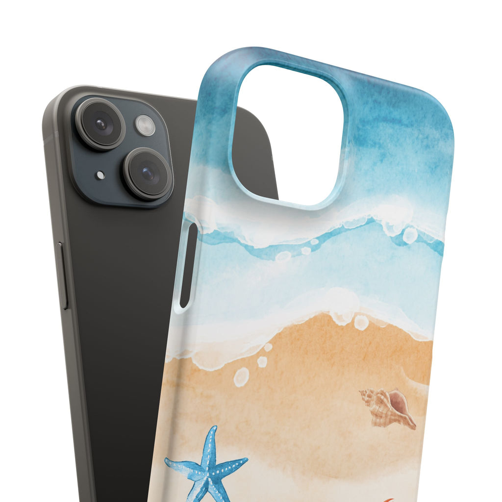 Beach Scene Phone Case — Watercolor Sand, Seashells & Crabs