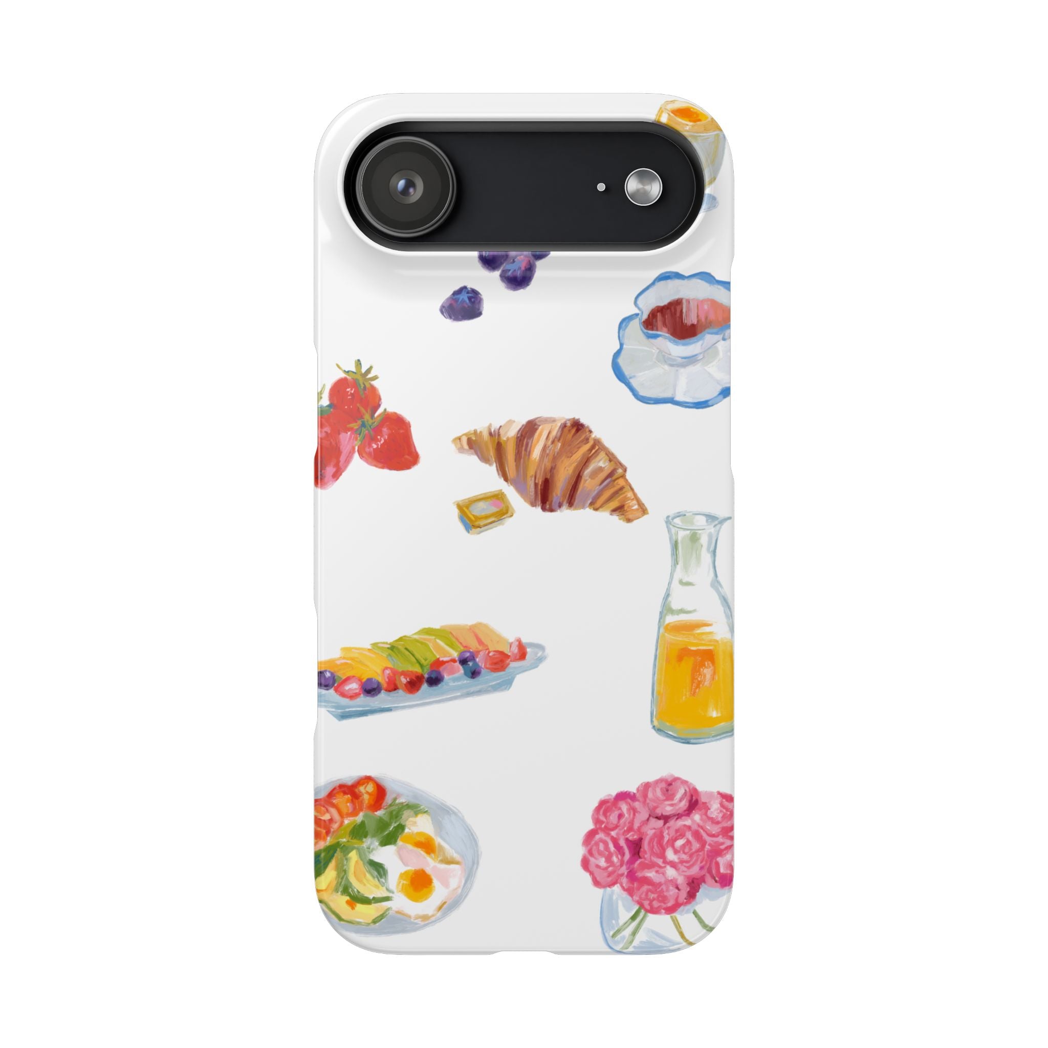 Phone Case — Watercolor Breakfast Pattern (croissant, berries, juice)