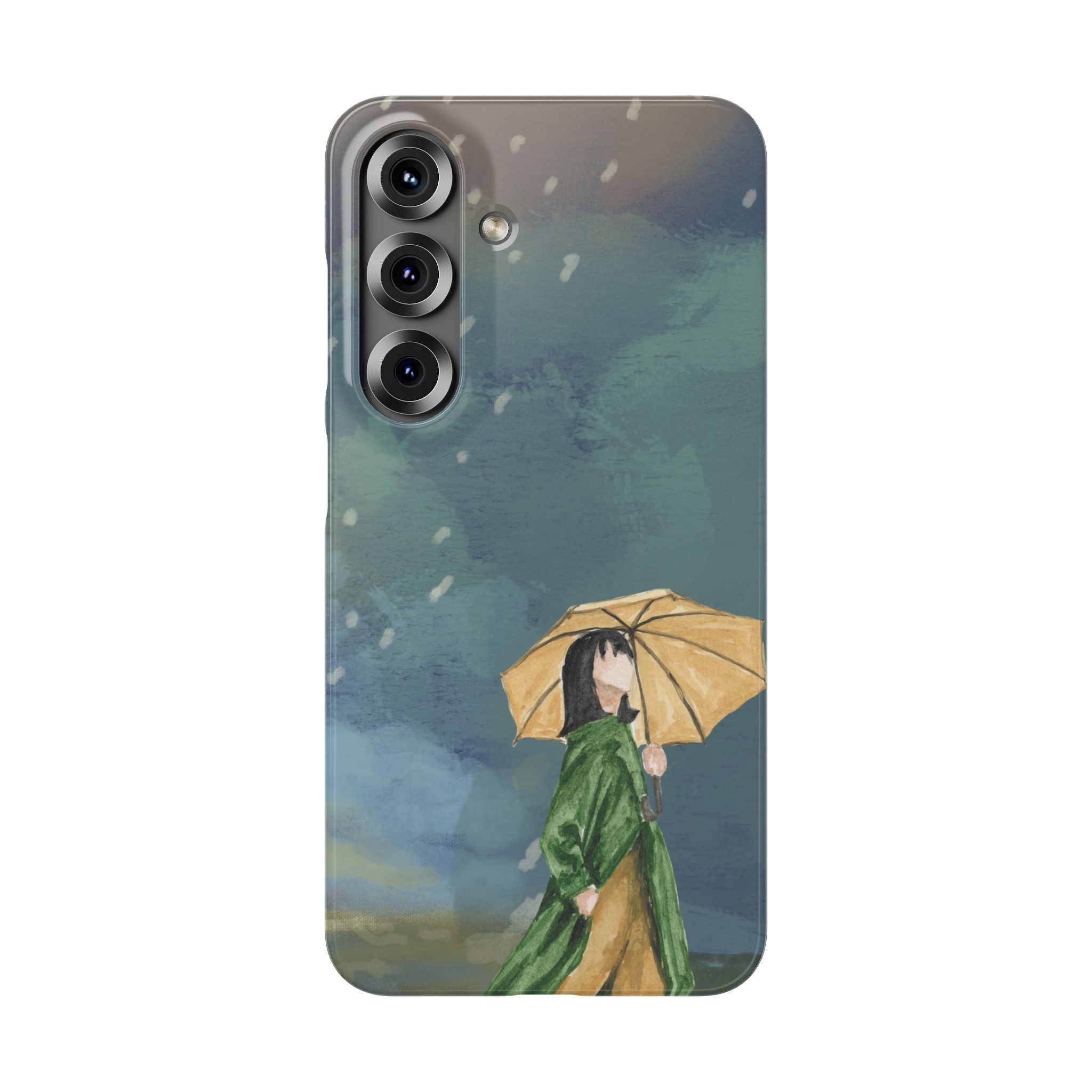 Artistic Rainfall Phone Case – Woman with Umbrella Design
