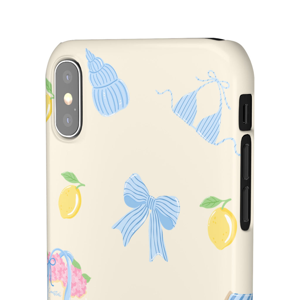 Cute Lemon & Beach Pattern Phone Case — Pastel Summer Snap Case
