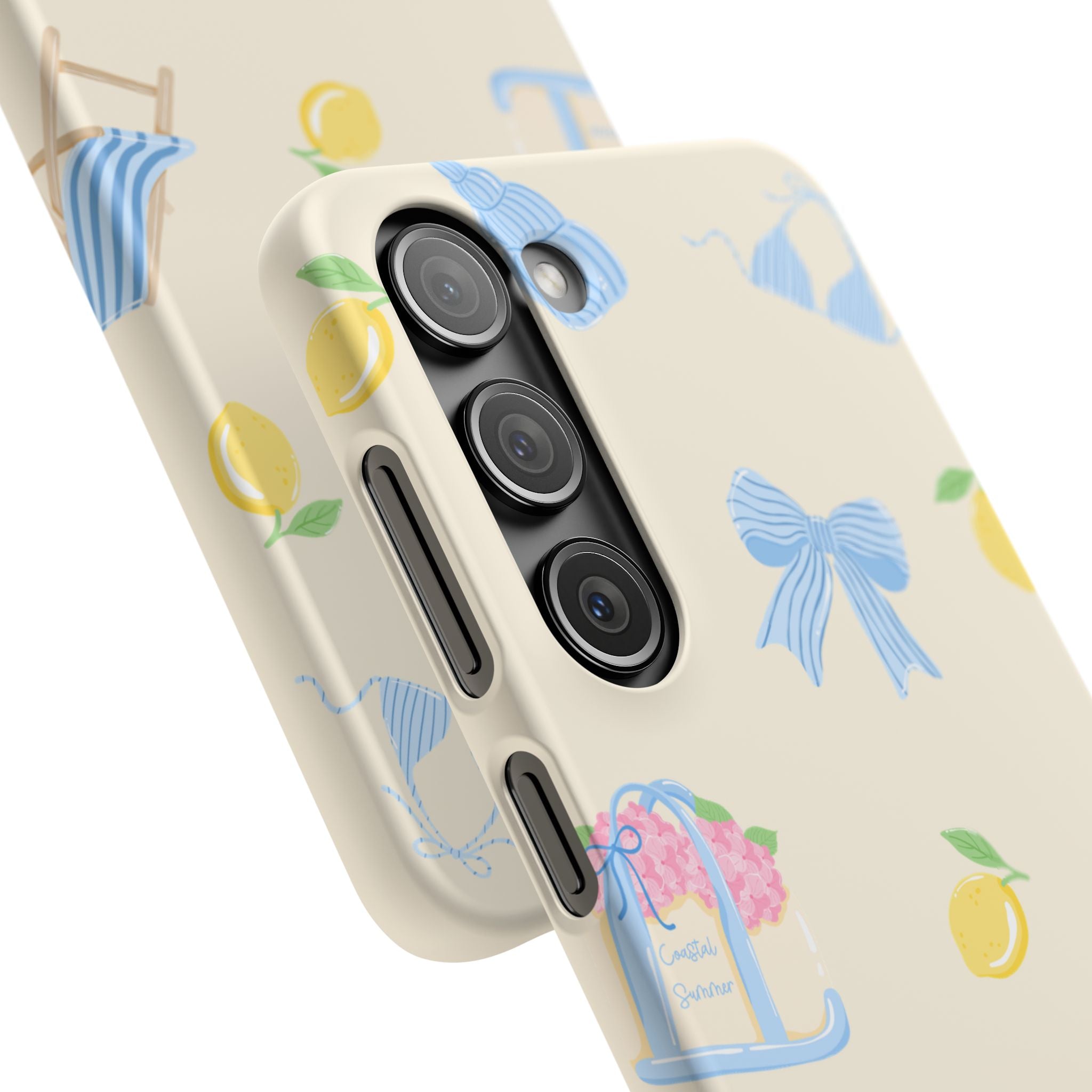 Cute Lemon & Beach Pattern Phone Case — Pastel Summer Snap Case