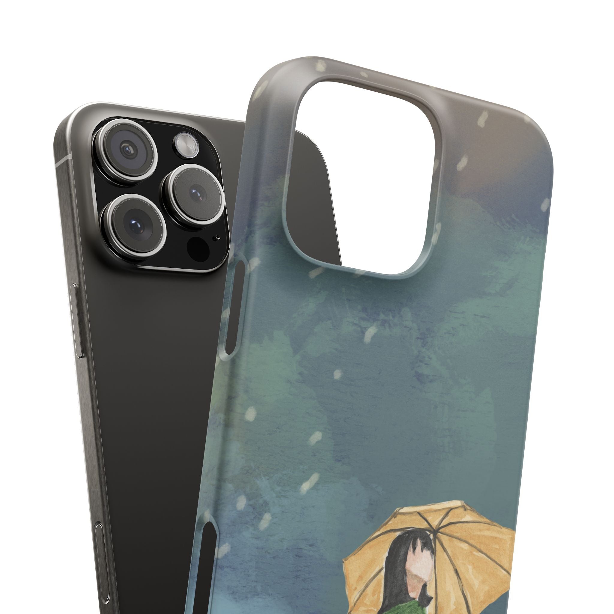 Artistic Rainfall Phone Case – Woman with Umbrella Design