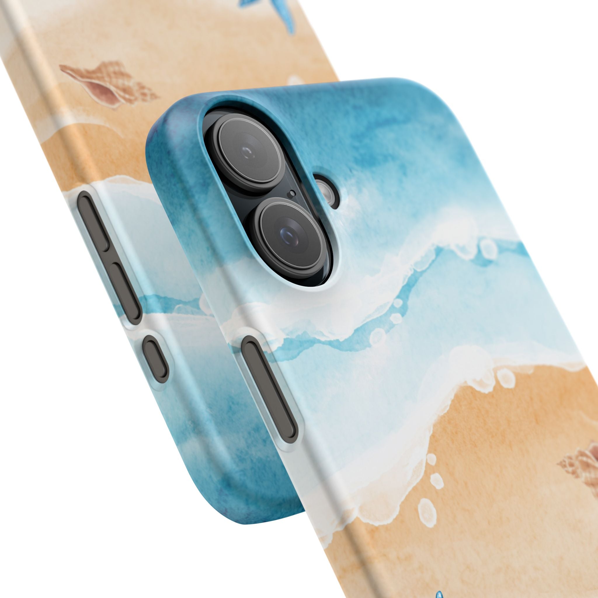 Beach Scene Phone Case — Watercolor Sand, Seashells & Crabs