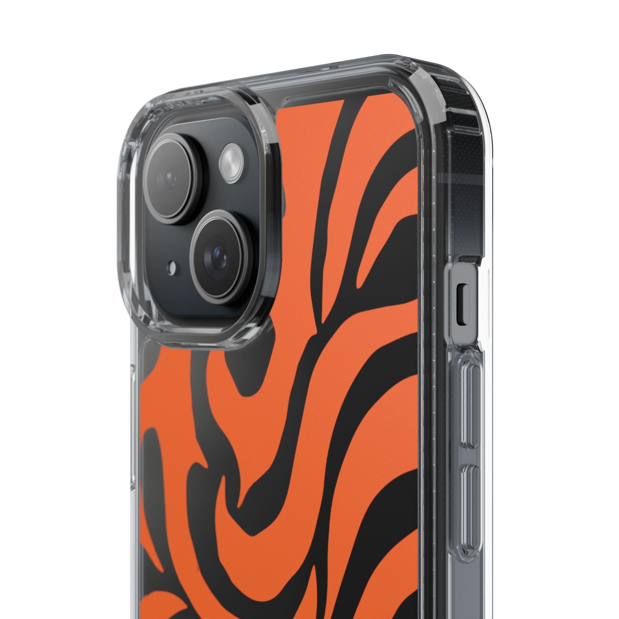 Orange Tiger Stripe Clear Phone Case — Bold Animal Print iPhone Cover