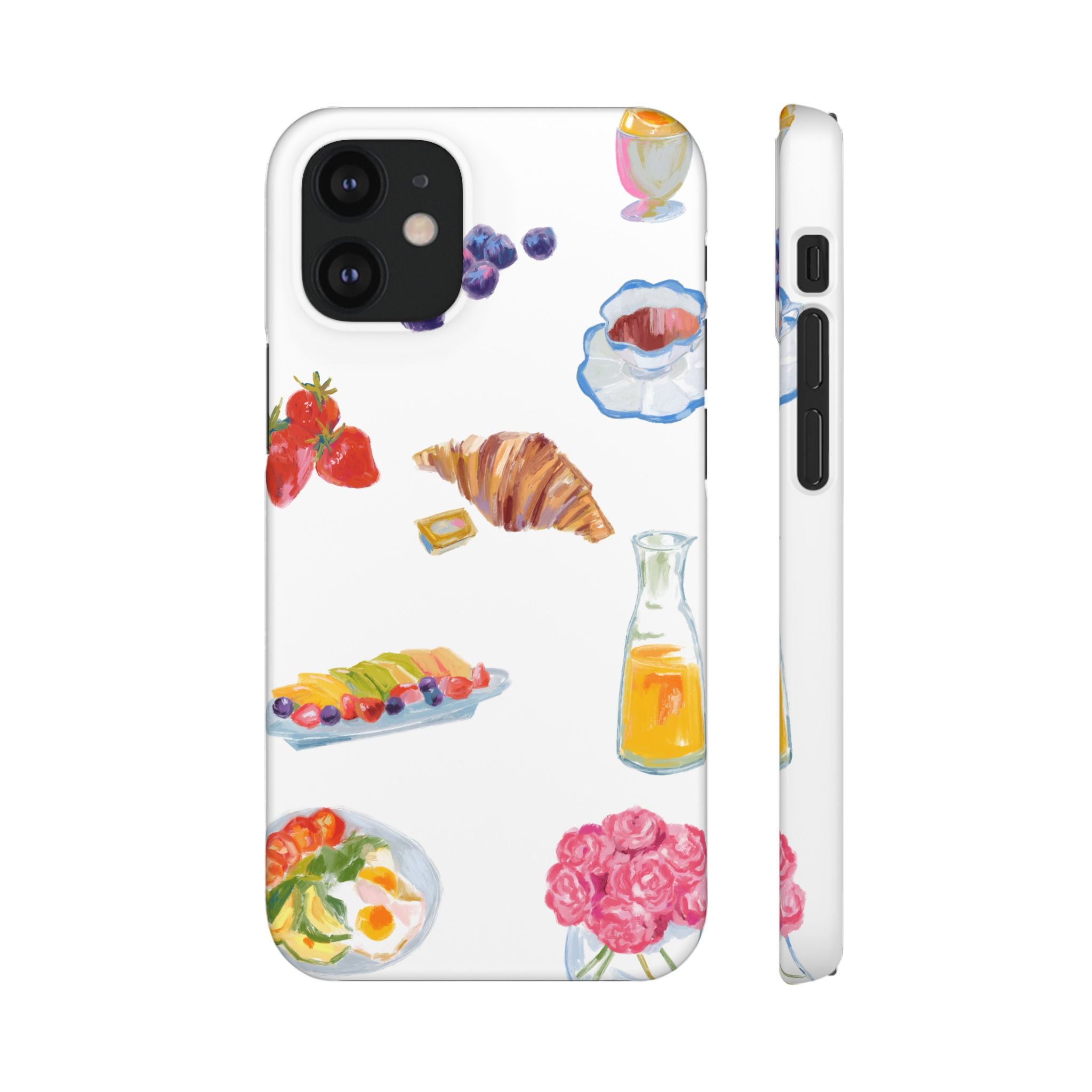 Phone Case — Watercolor Breakfast Pattern (croissant, berries, juice)