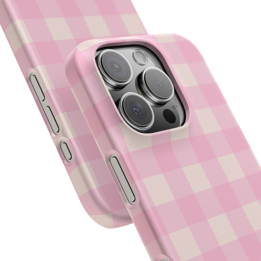 Pink Gingham Snap Phone Case - Cute Pastel Checkered iPhone Cover