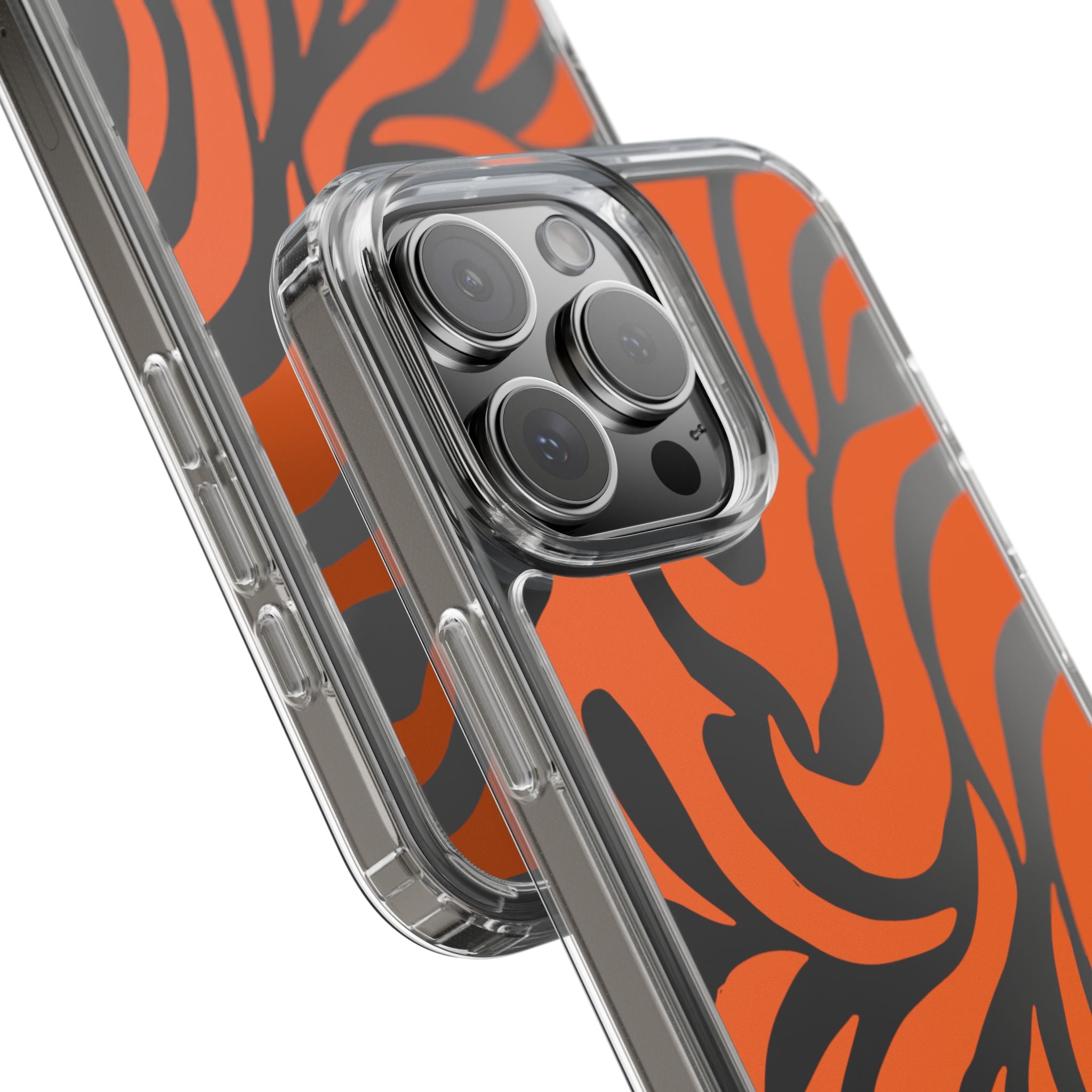 Orange Tiger Stripe Clear Phone Case — Bold Animal Print iPhone Cover