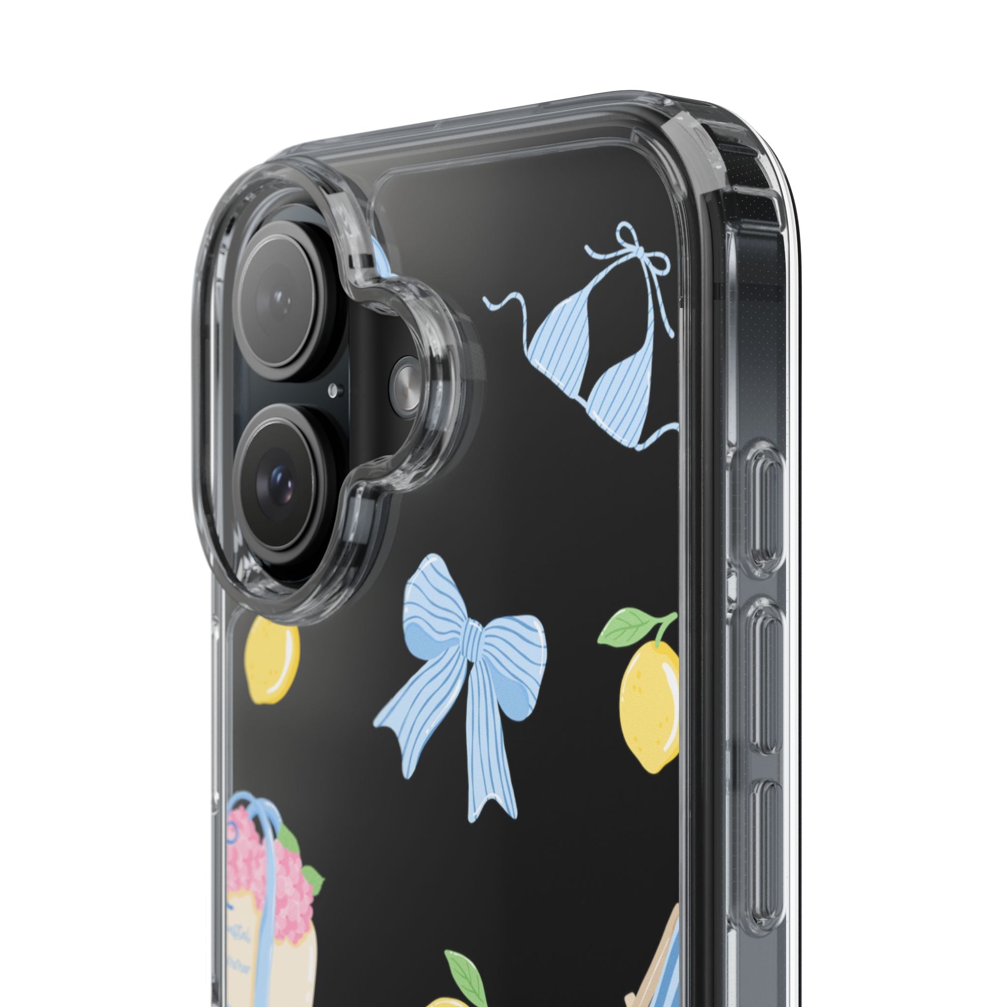 Clear Phone Case — Summer Lemon & Bow Pattern (bikini, beach chair, cake)