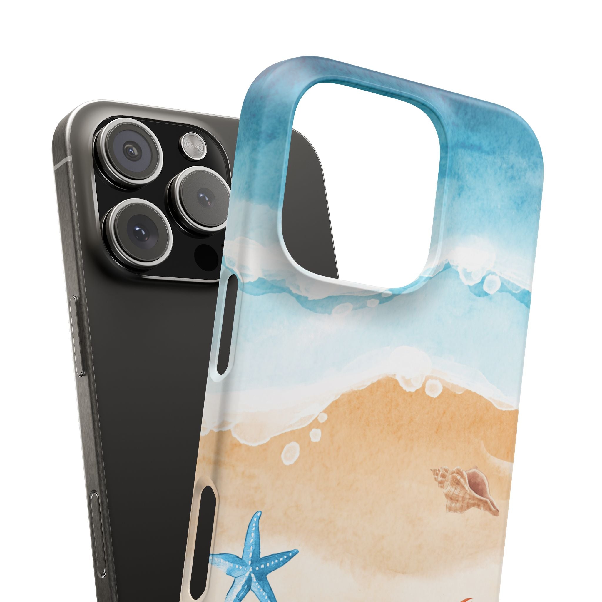 Beach Scene Phone Case — Watercolor Sand, Seashells & Crabs