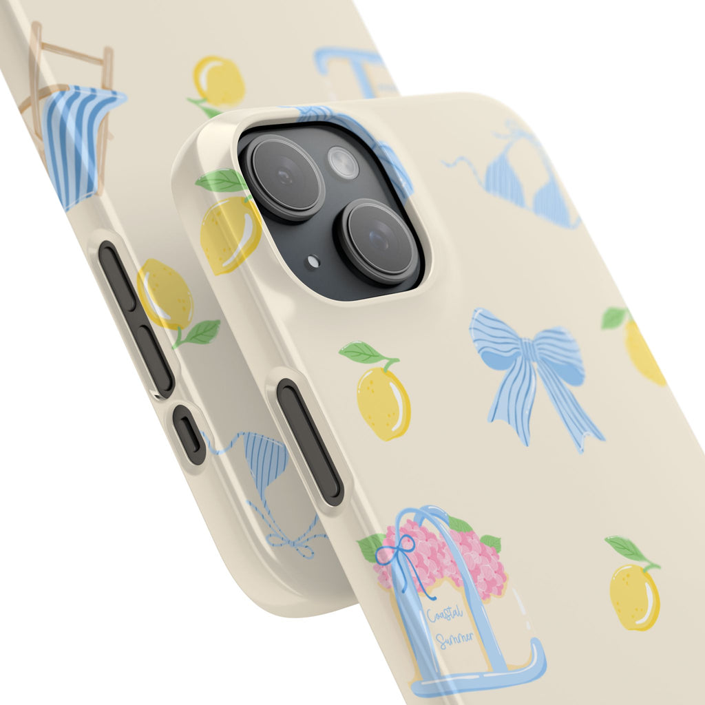 Cute Lemon & Beach Pattern Phone Case — Pastel Summer Snap Case