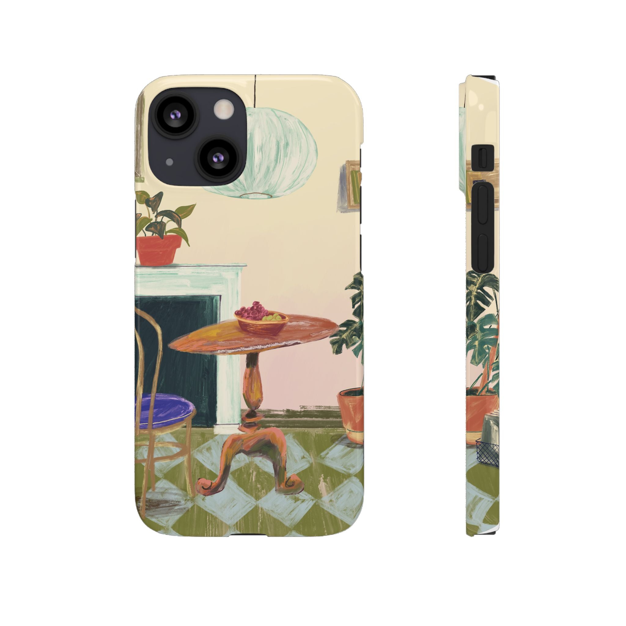 Vintage Bistro Phone Case — Cozy Cafe Interior Illustration Snap Case