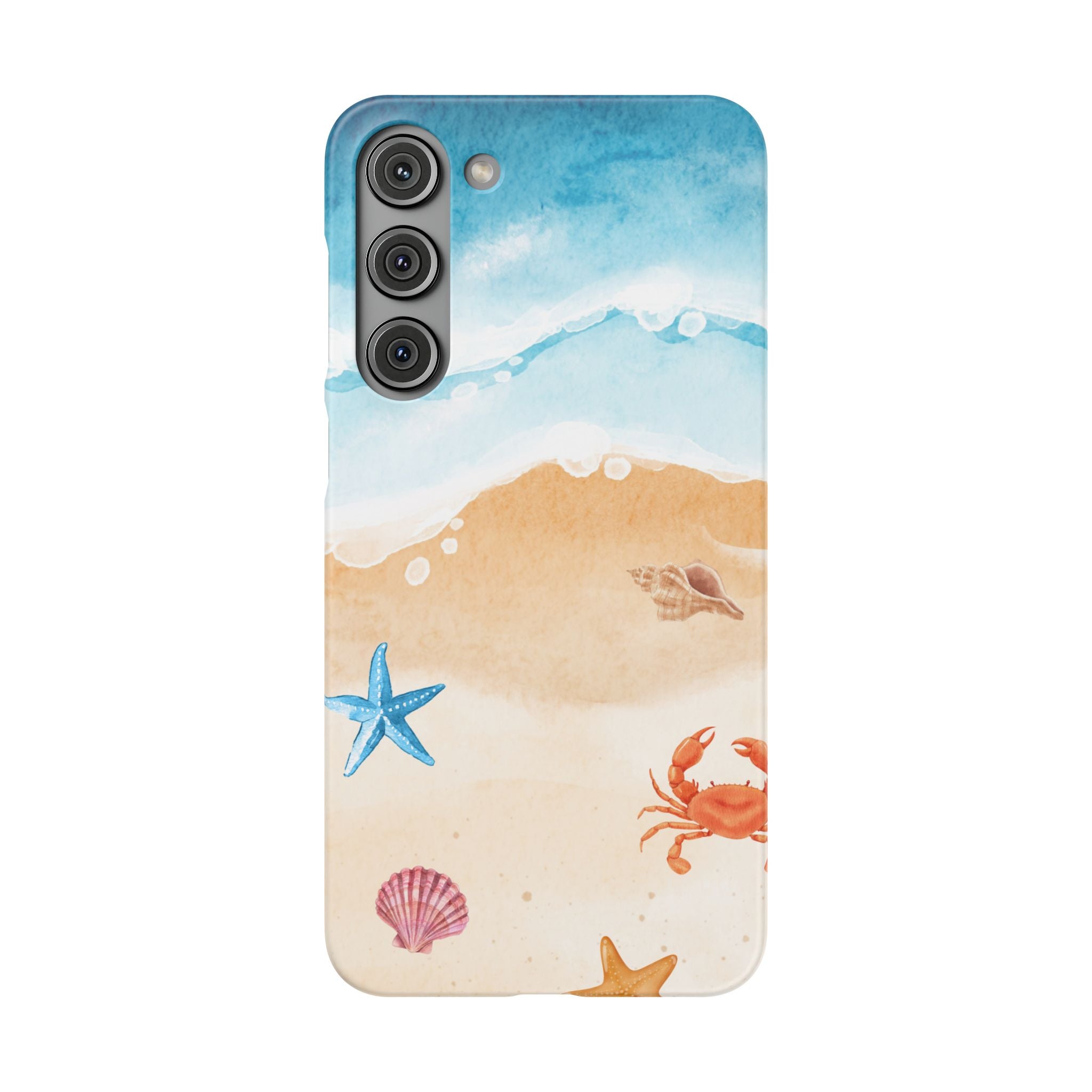 Beach Scene Phone Case — Watercolor Sand, Seashells & Crabs