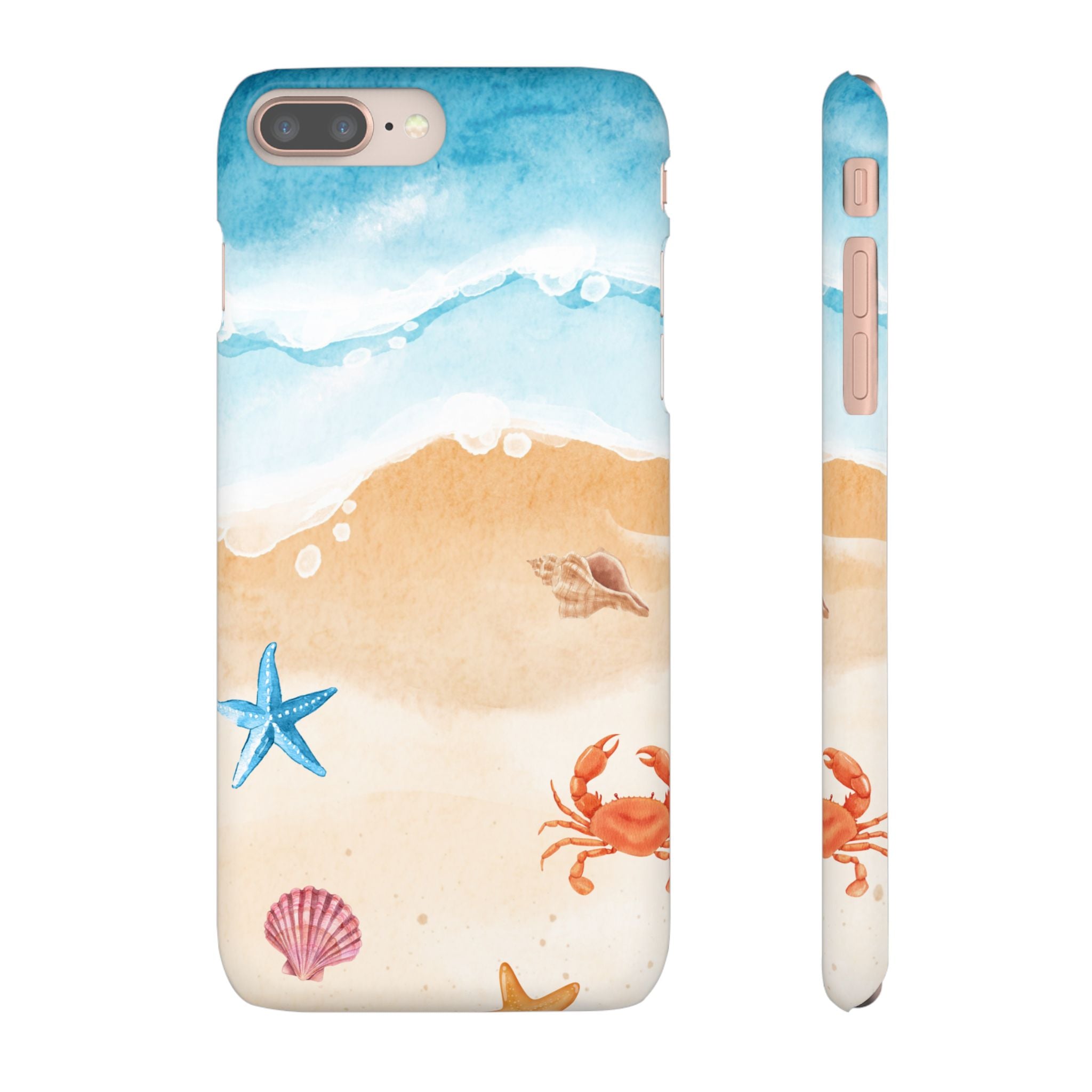 Beach Scene Phone Case — Watercolor Sand, Seashells & Crabs