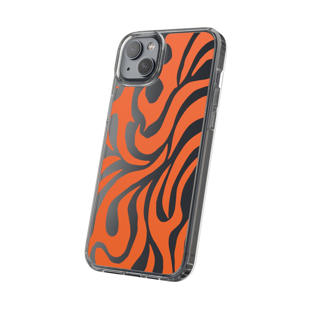 Orange Tiger Stripe Clear Phone Case — Bold Animal Print iPhone Cover