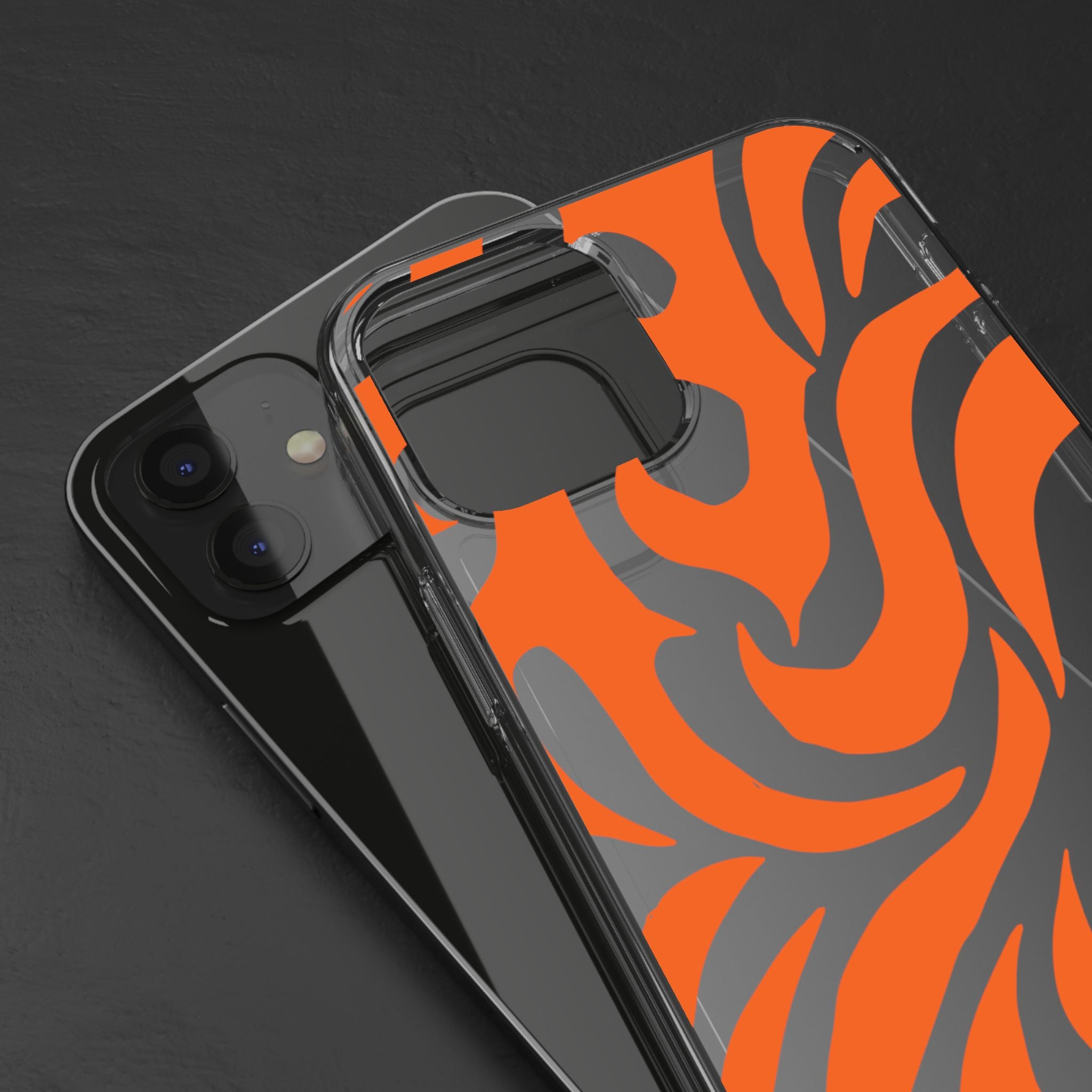 Orange Tiger Stripe Clear Phone Case — Bold Animal Print iPhone Cover