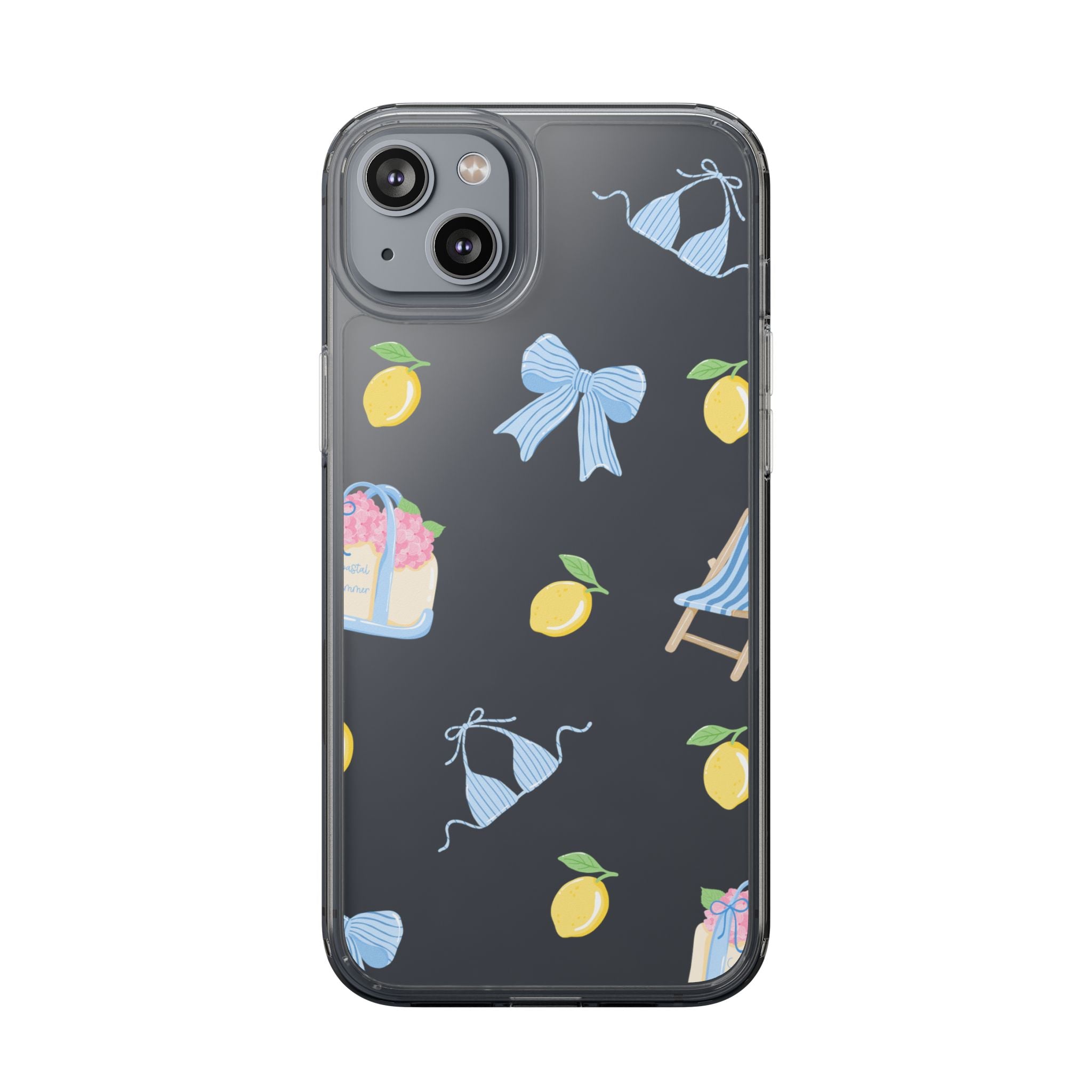 Clear Phone Case — Summer Lemon & Bow Pattern (bikini, beach chair, cake)