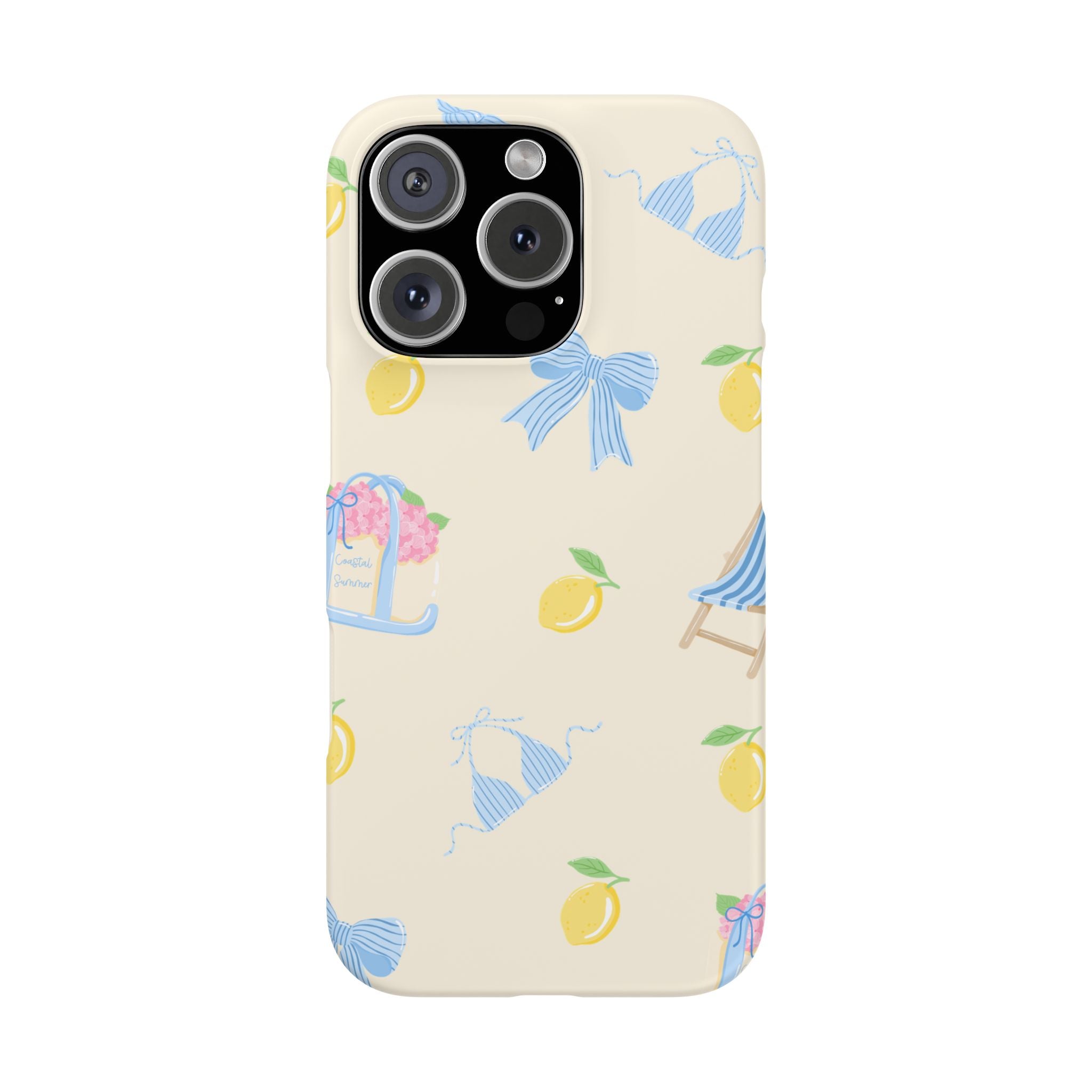 Cute Lemon & Beach Pattern Phone Case — Pastel Summer Snap Case
