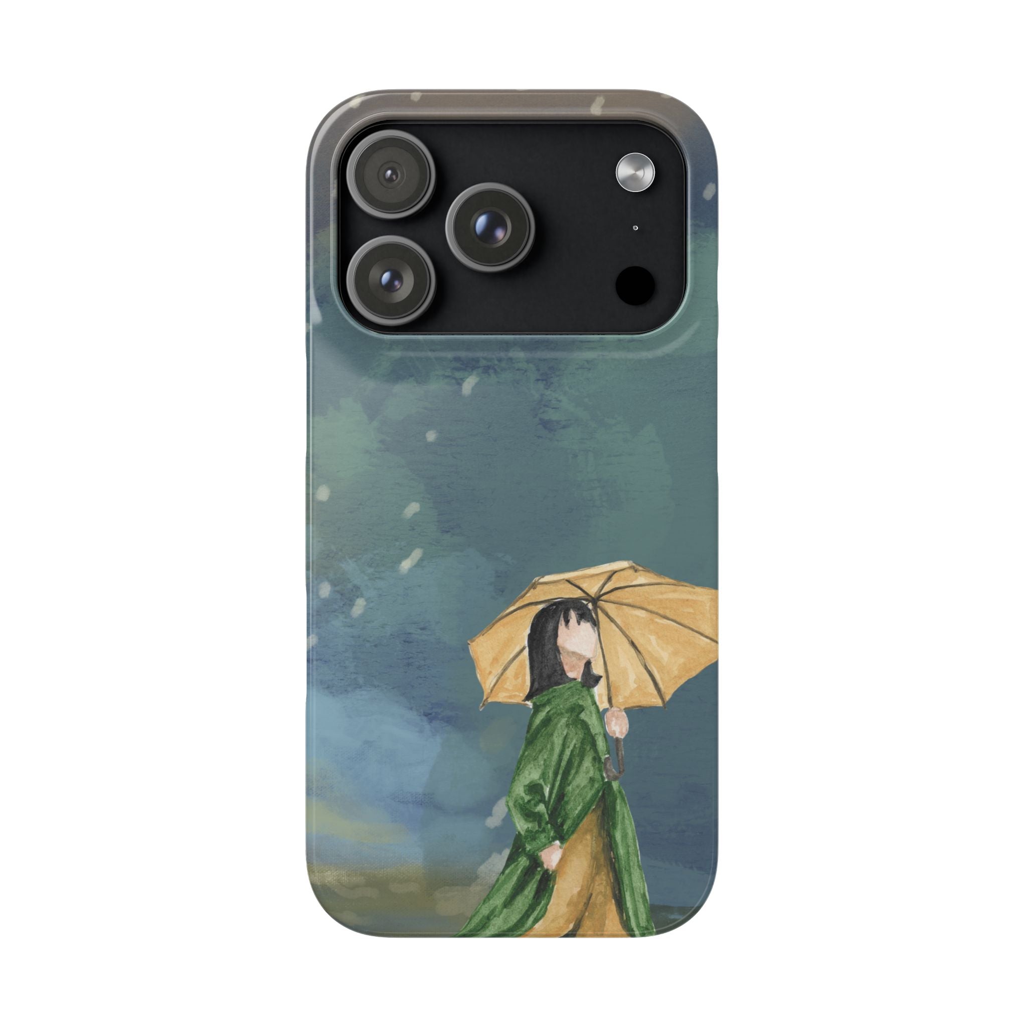 Artistic Rainfall Phone Case – Woman with Umbrella Design
