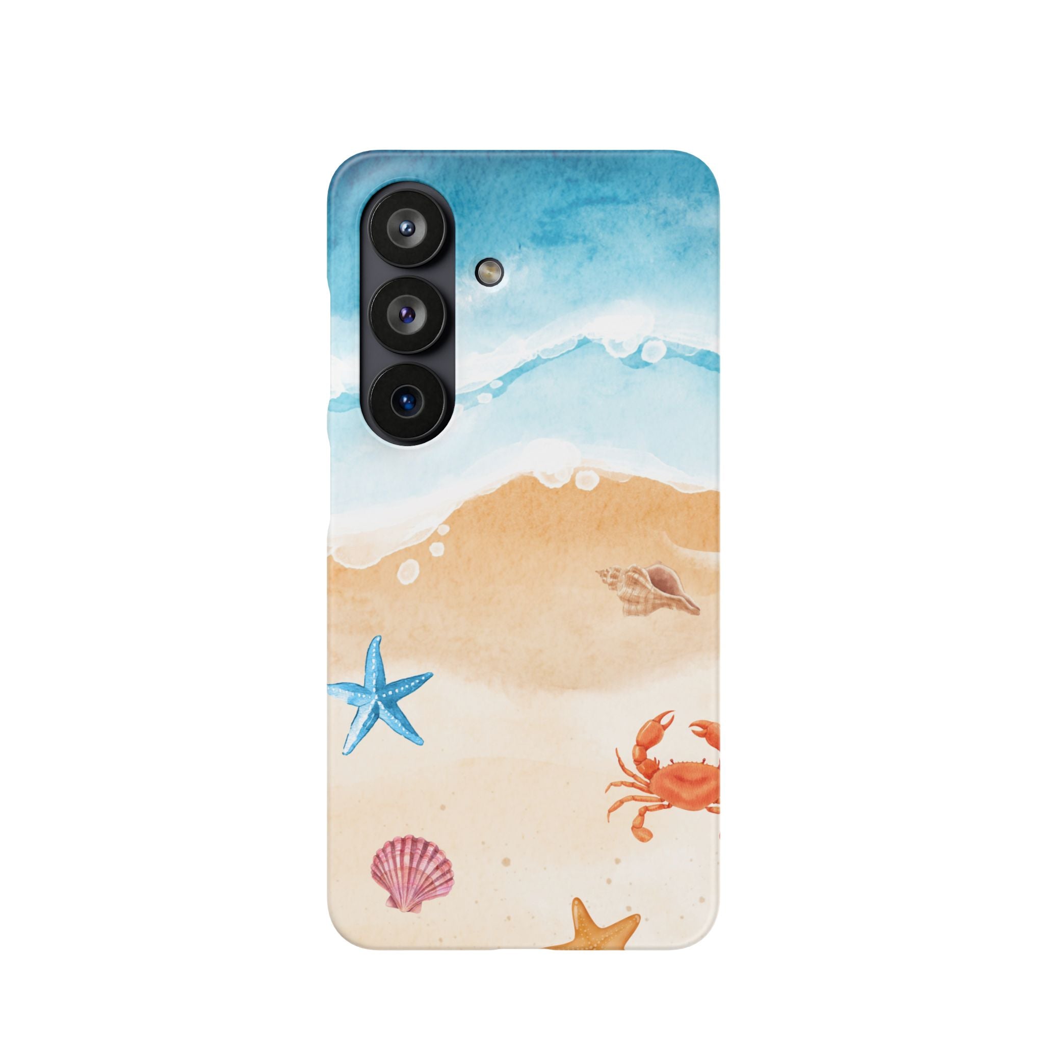 Beach Scene Phone Case — Watercolor Sand, Seashells & Crabs