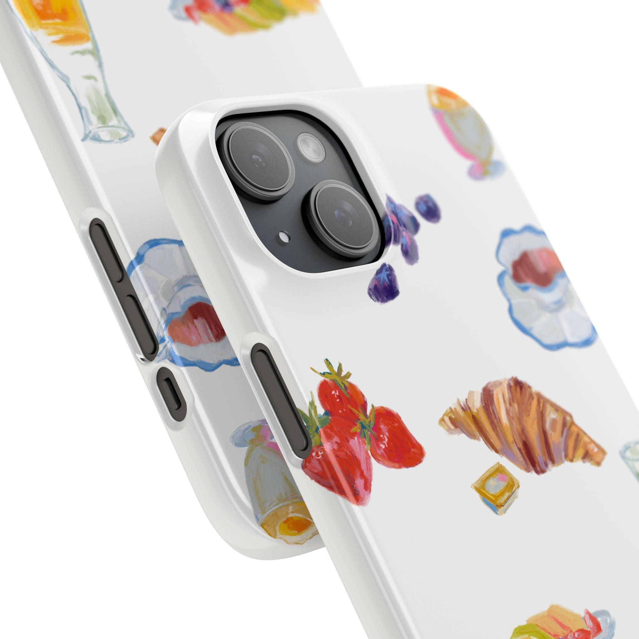 Phone Case — Watercolor Breakfast Pattern (croissant, berries, juice)