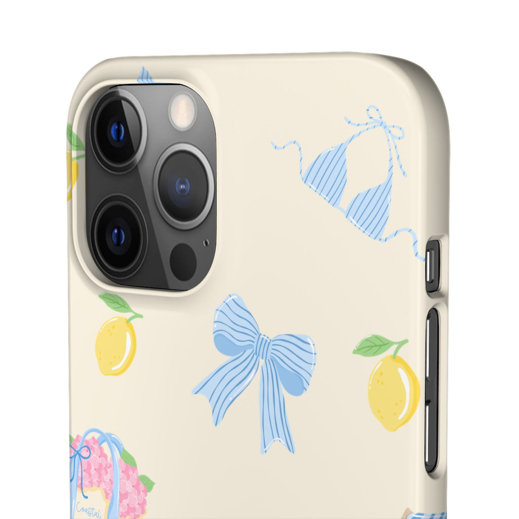 Cute Lemon & Beach Pattern Phone Case — Pastel Summer Snap Case
