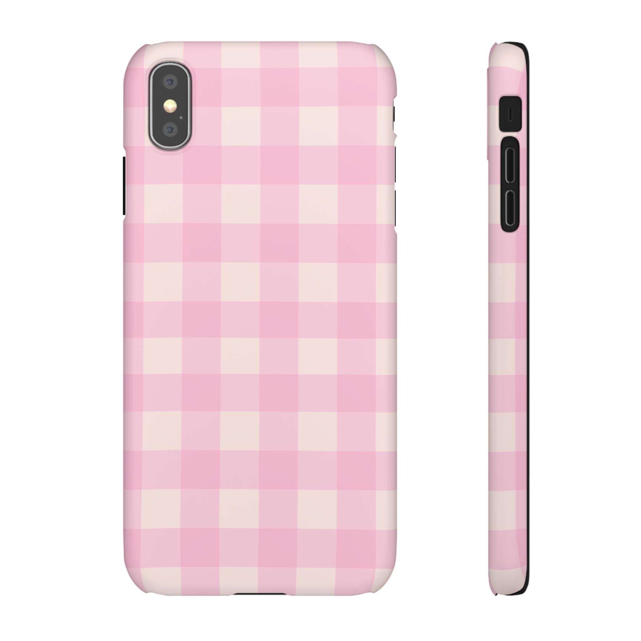Pink Gingham Snap Phone Case - Cute Pastel Checkered iPhone Cover