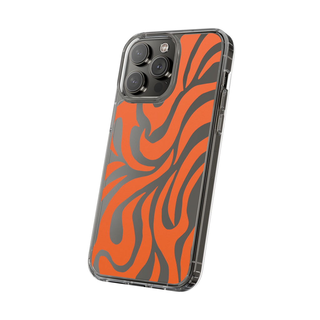 Orange Tiger Stripe Clear Phone Case — Bold Animal Print iPhone Cover