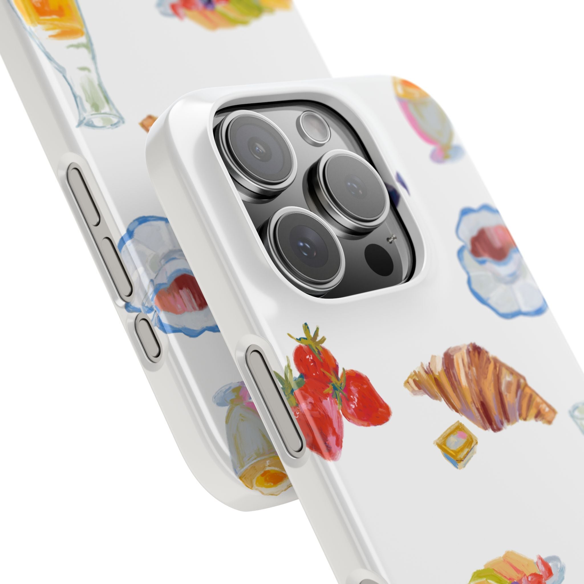 Phone Case — Watercolor Breakfast Pattern (croissant, berries, juice)
