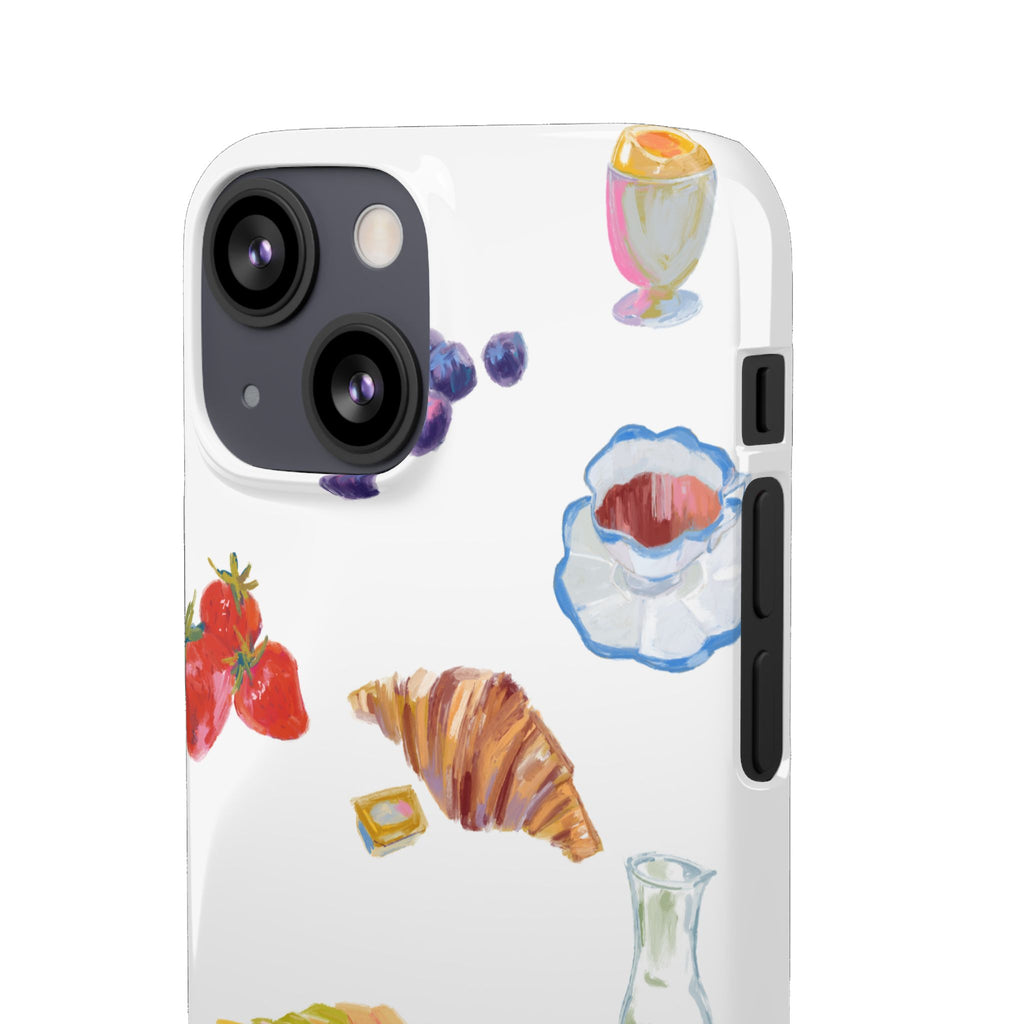 Phone Case — Watercolor Breakfast Pattern (croissant, berries, juice)