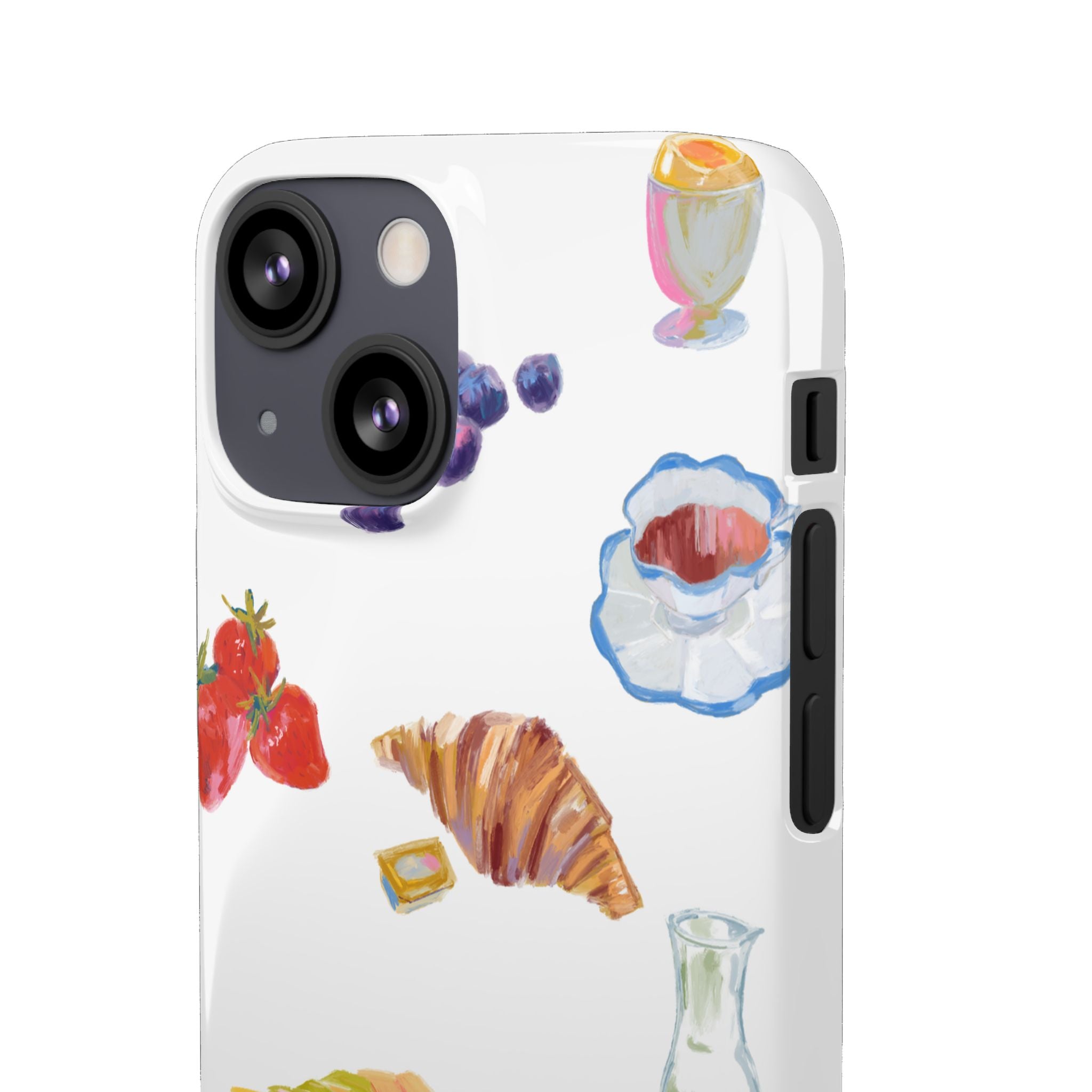 Phone Case — Watercolor Breakfast Pattern (croissant, berries, juice)