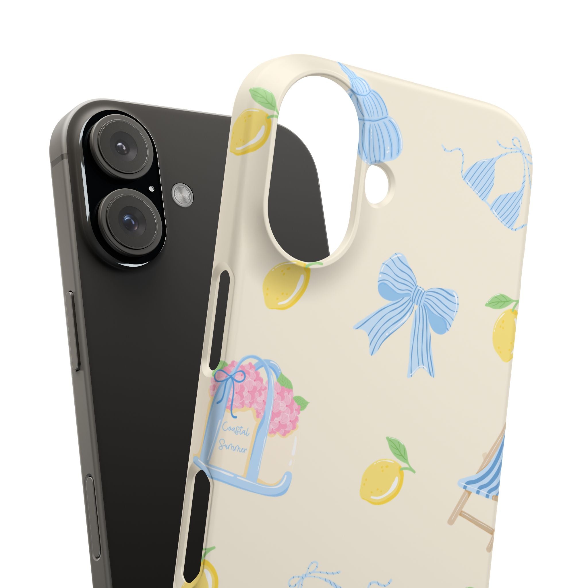 Cute Lemon & Beach Pattern Phone Case — Pastel Summer Snap Case