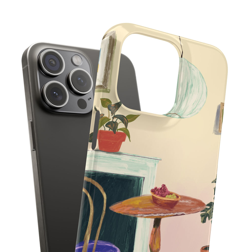 Vintage Bistro Phone Case — Cozy Cafe Interior Illustration Snap Case