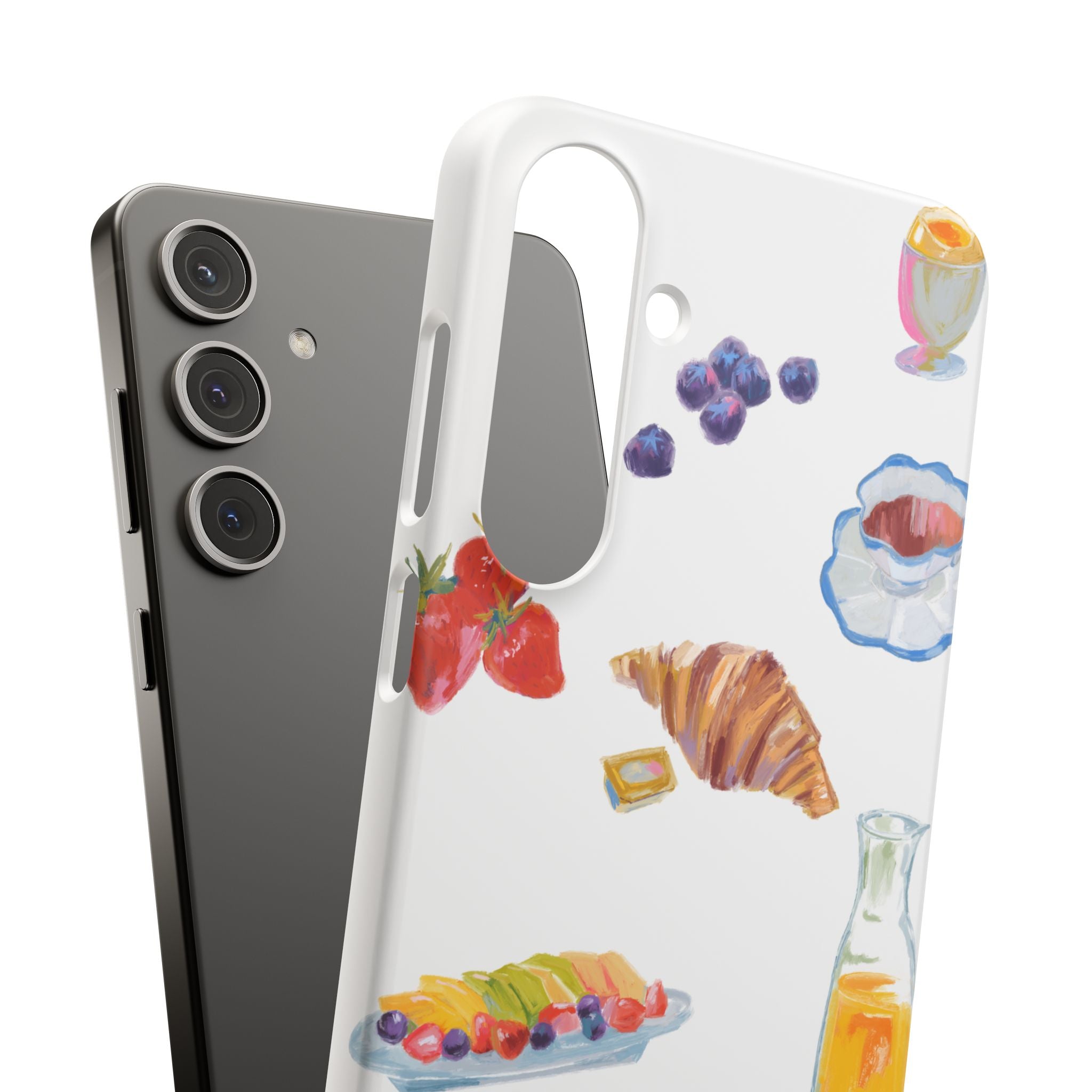 Phone Case — Watercolor Breakfast Pattern (croissant, berries, juice)