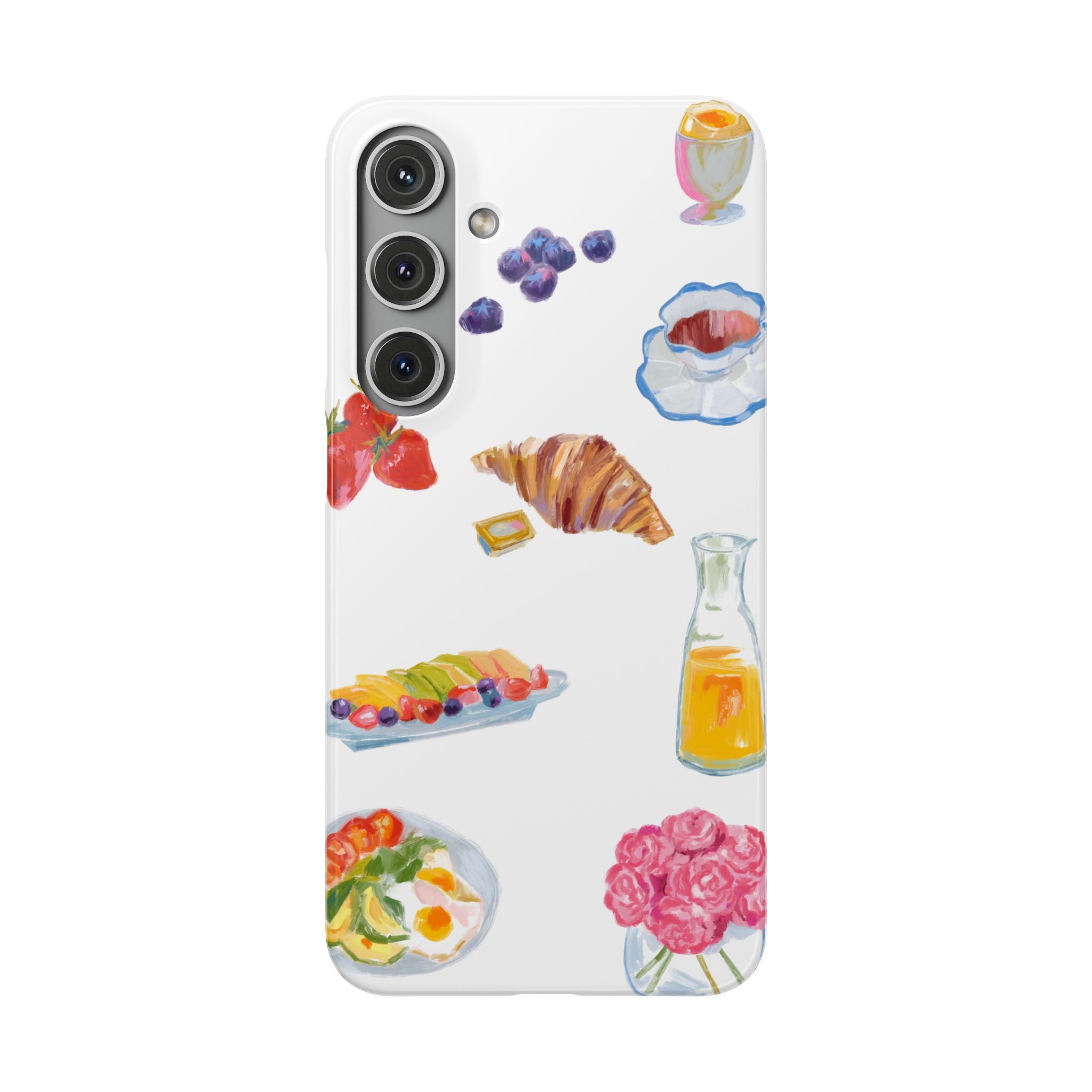 Phone Case — Watercolor Breakfast Pattern (croissant, berries, juice)