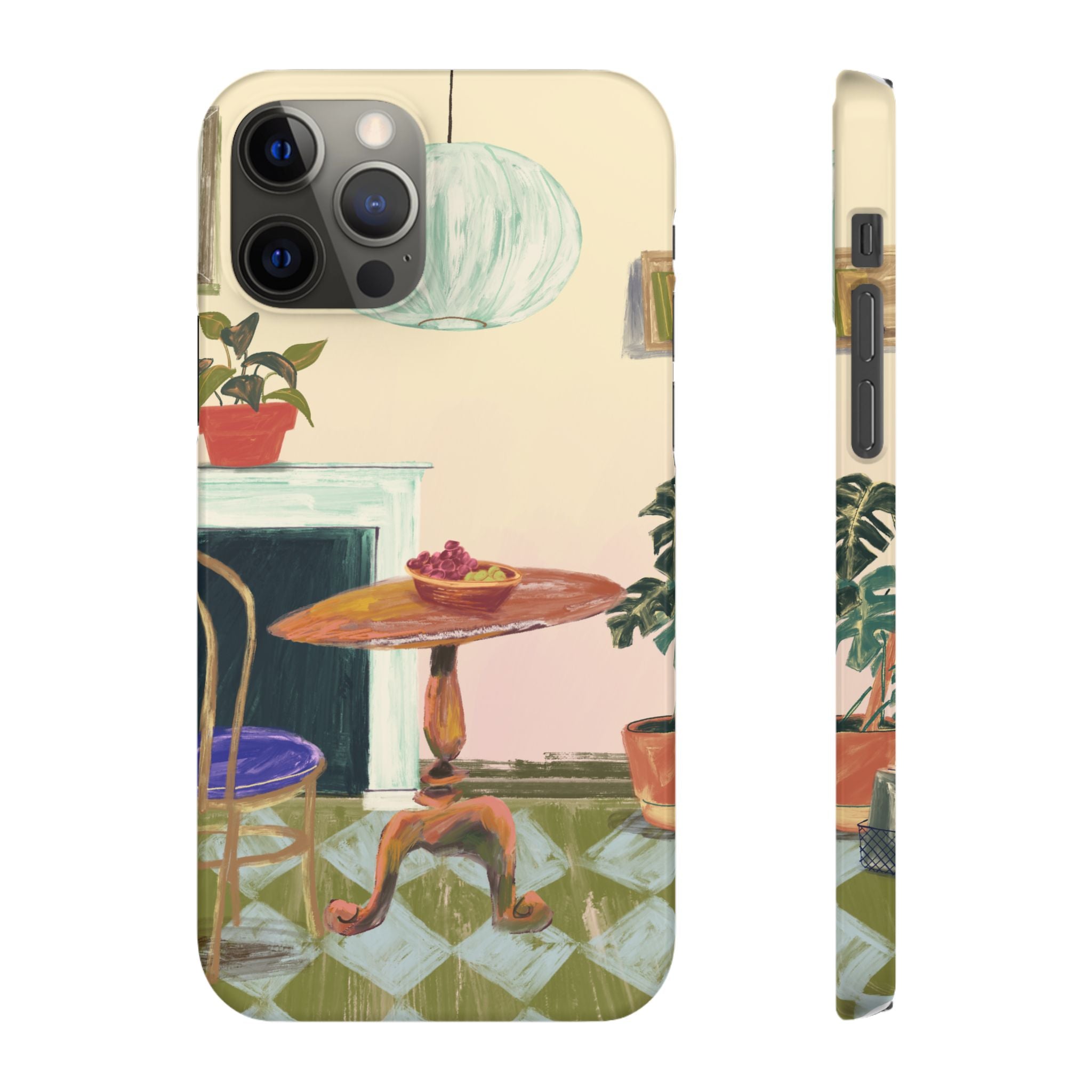 Vintage Bistro Phone Case — Cozy Cafe Interior Illustration Snap Case