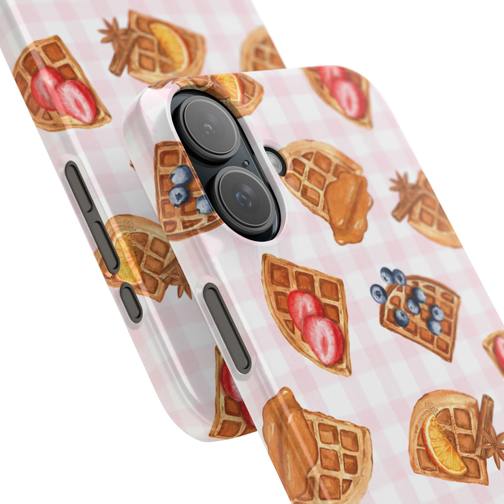 Waffle Picnic Phone Case — Cute Strawberry & Blueberry Waffles on Pink Gingham Snap Case