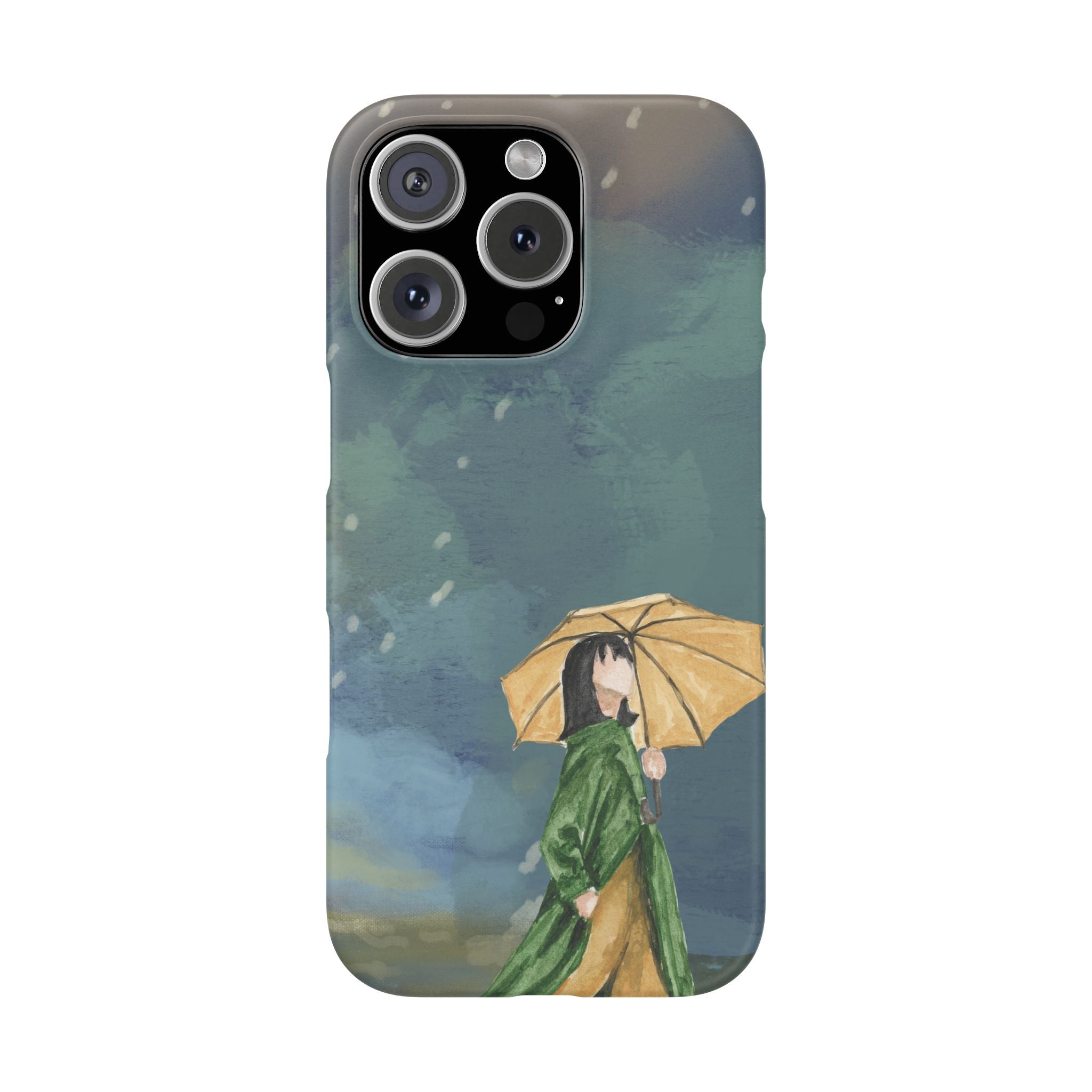 Artistic Rainfall Phone Case – Woman with Umbrella Design