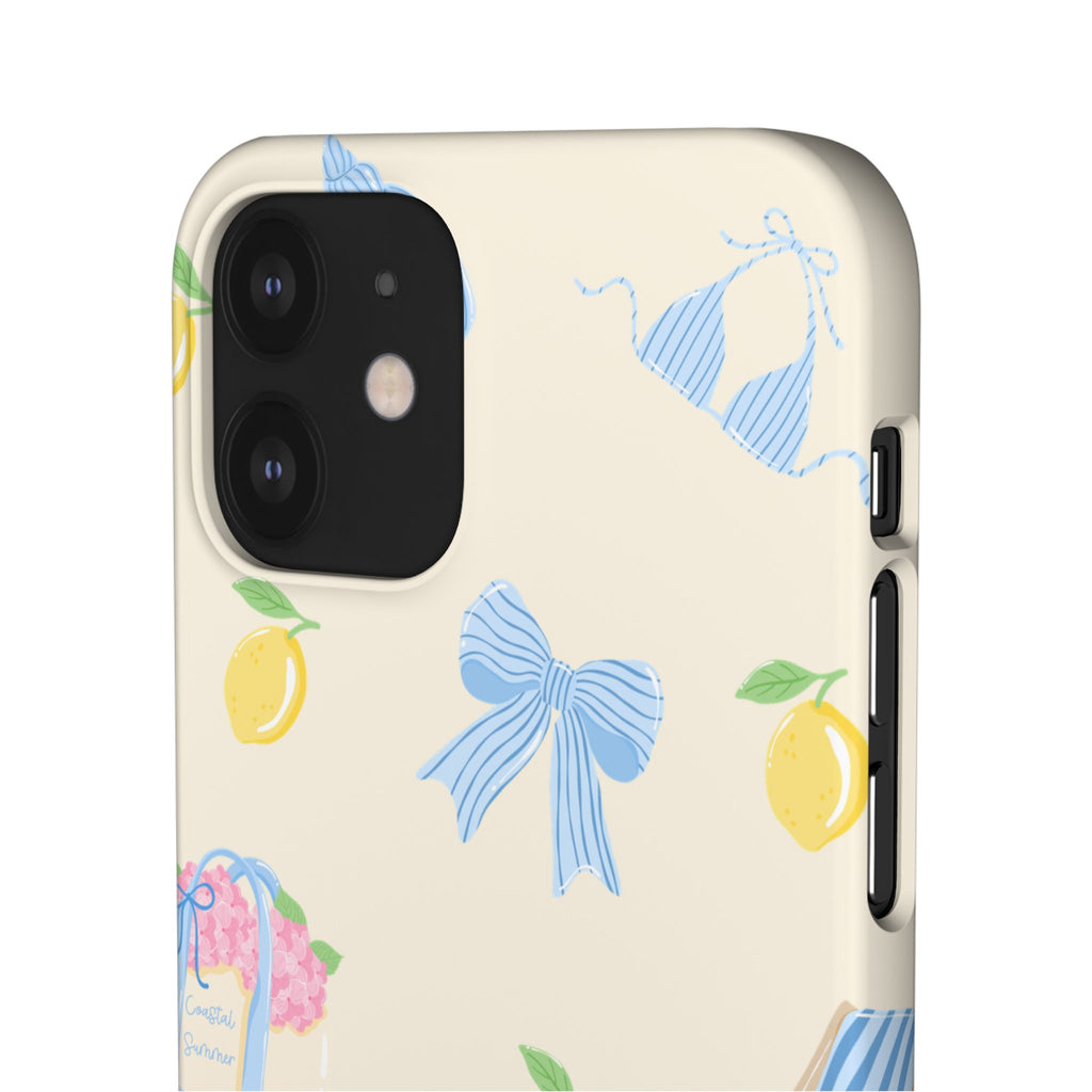 Cute Lemon & Beach Pattern Phone Case — Pastel Summer Snap Case