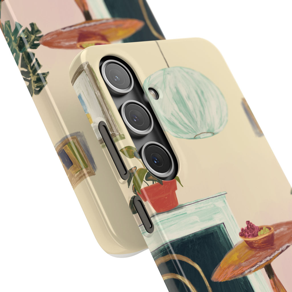 Vintage Bistro Phone Case — Cozy Cafe Interior Illustration Snap Case