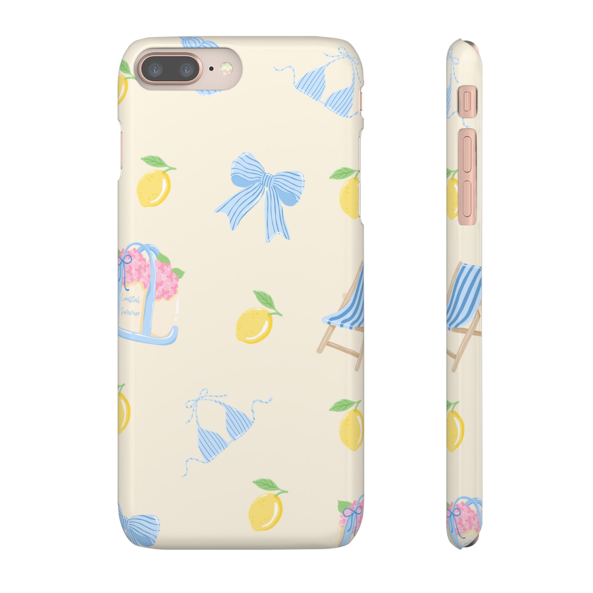 Cute Lemon & Beach Pattern Phone Case — Pastel Summer Snap Case