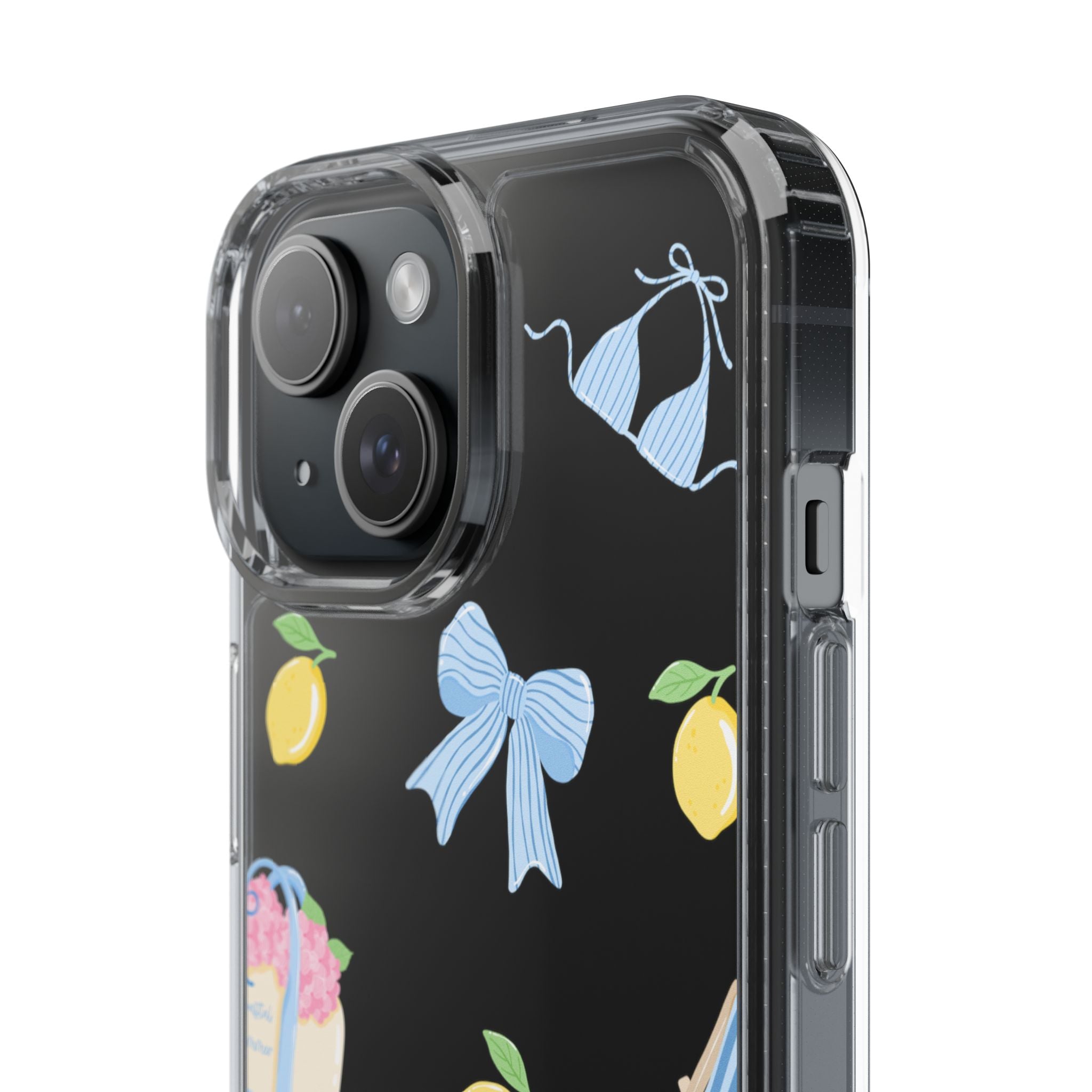 Clear Phone Case — Summer Lemon & Bow Pattern (bikini, beach chair, cake)