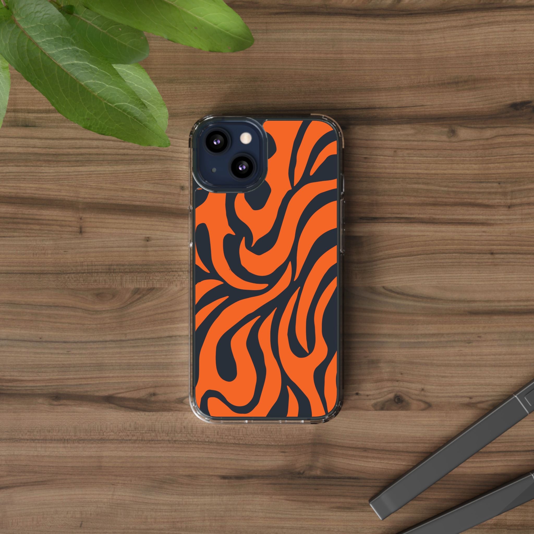 Orange Tiger Stripe Clear Phone Case — Bold Animal Print iPhone Cover