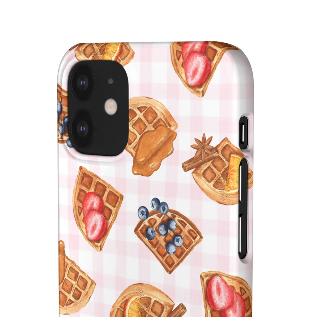 Waffle Picnic Phone Case — Cute Strawberry & Blueberry Waffles on Pink Gingham Snap Case