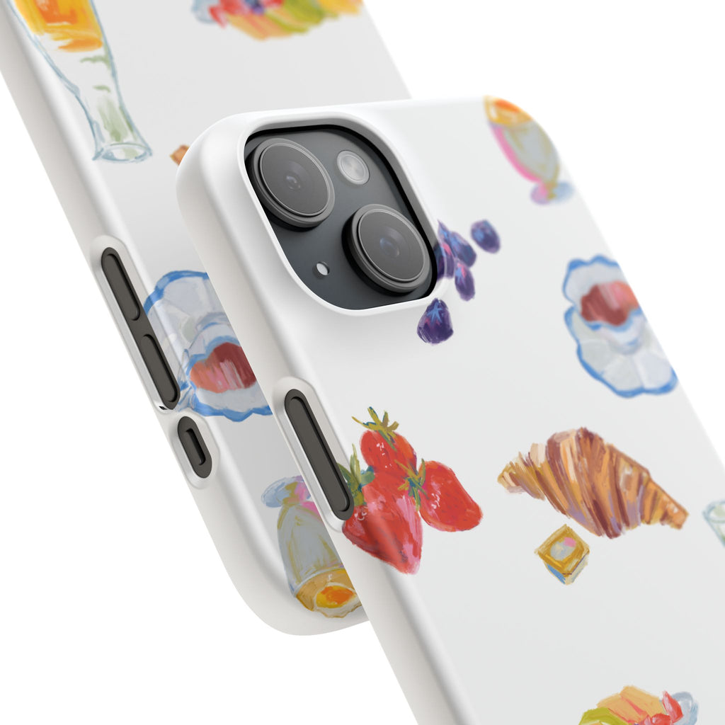 Phone Case — Watercolor Breakfast Pattern (croissant, berries, juice)